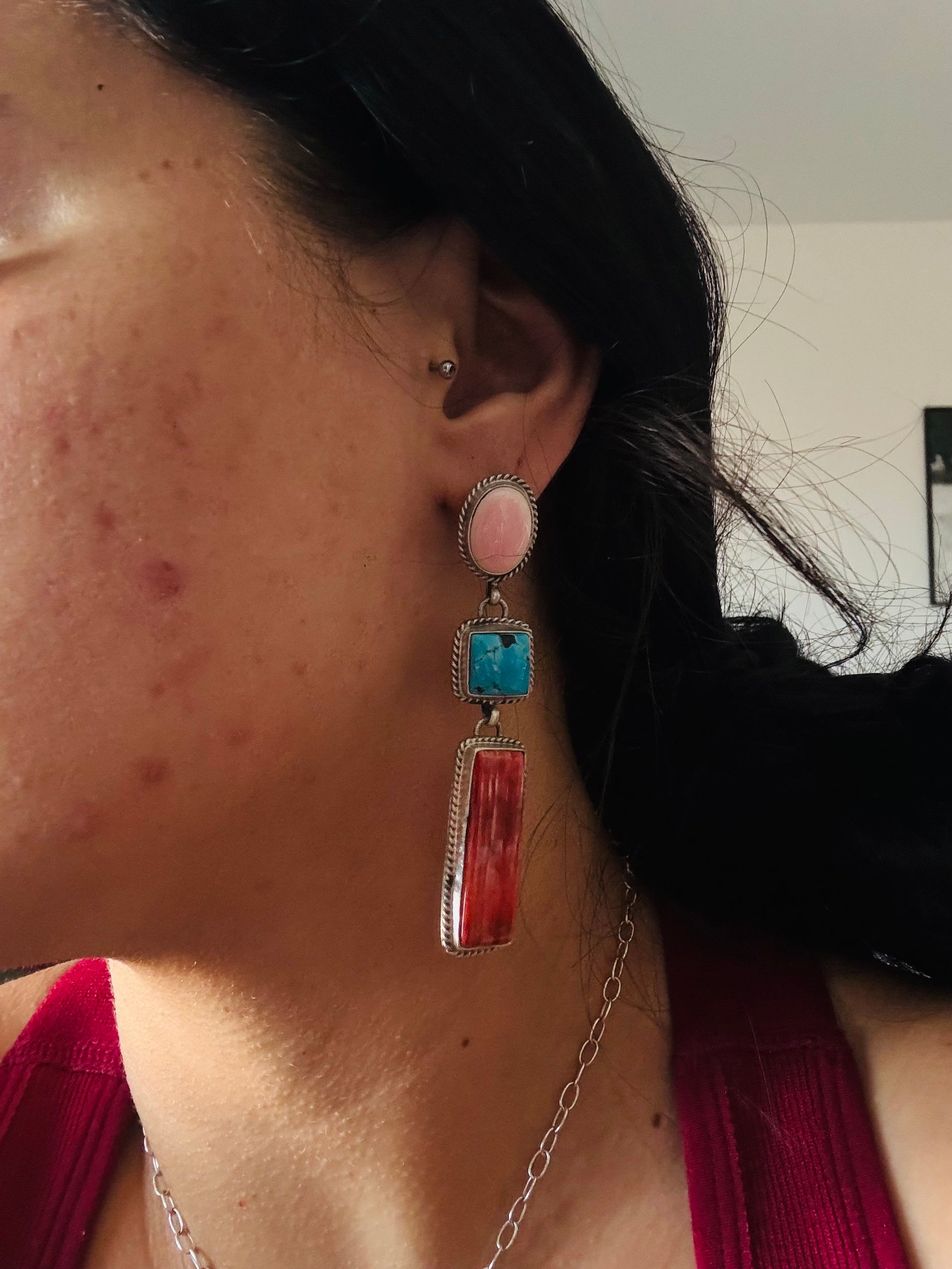 Marcella James Multi Stone & Sterling Silver Post Dangle Earrings