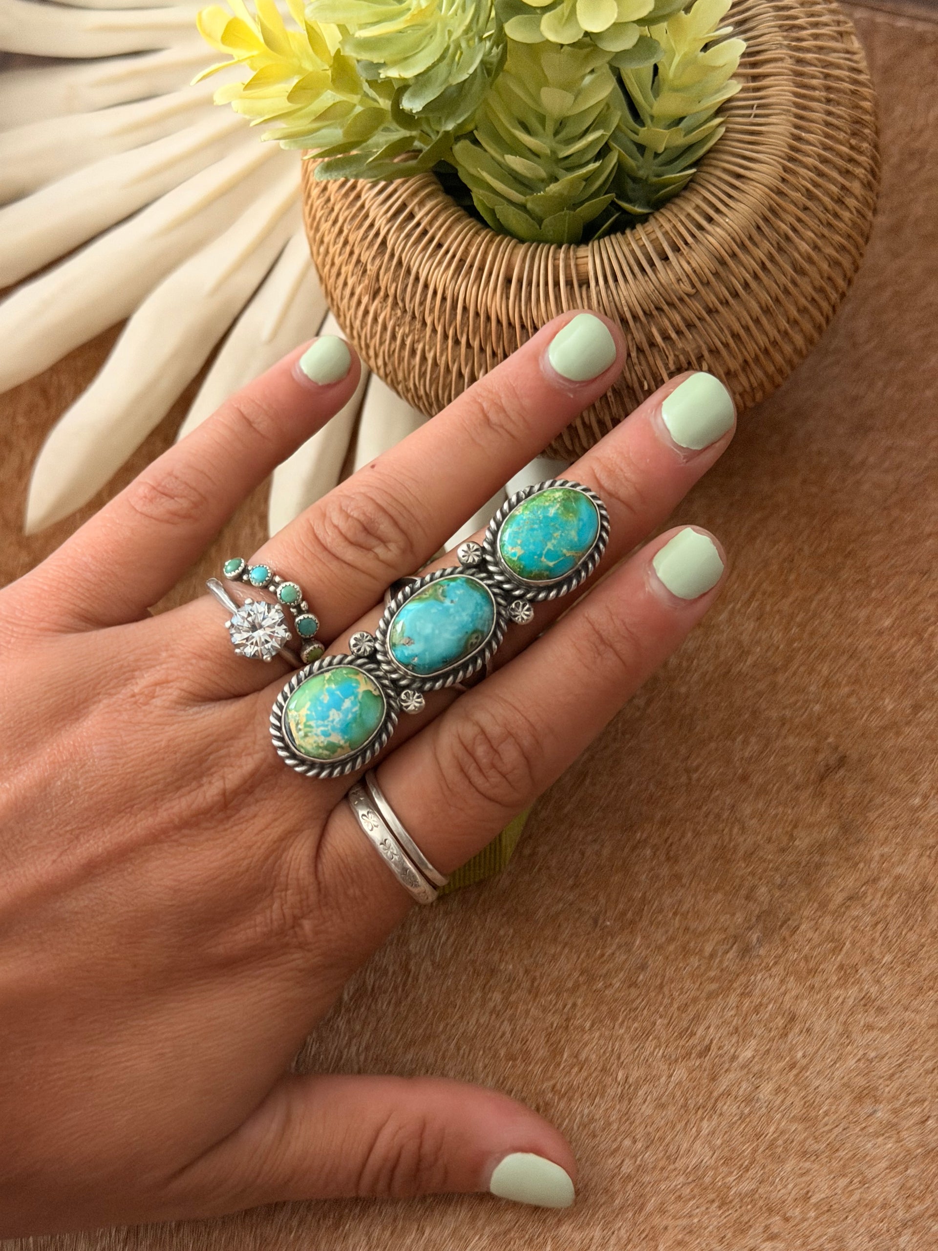 Mary Ann Spencer Sonoran Mountain Turquoise & Sterling Silver Ring Size 7.76