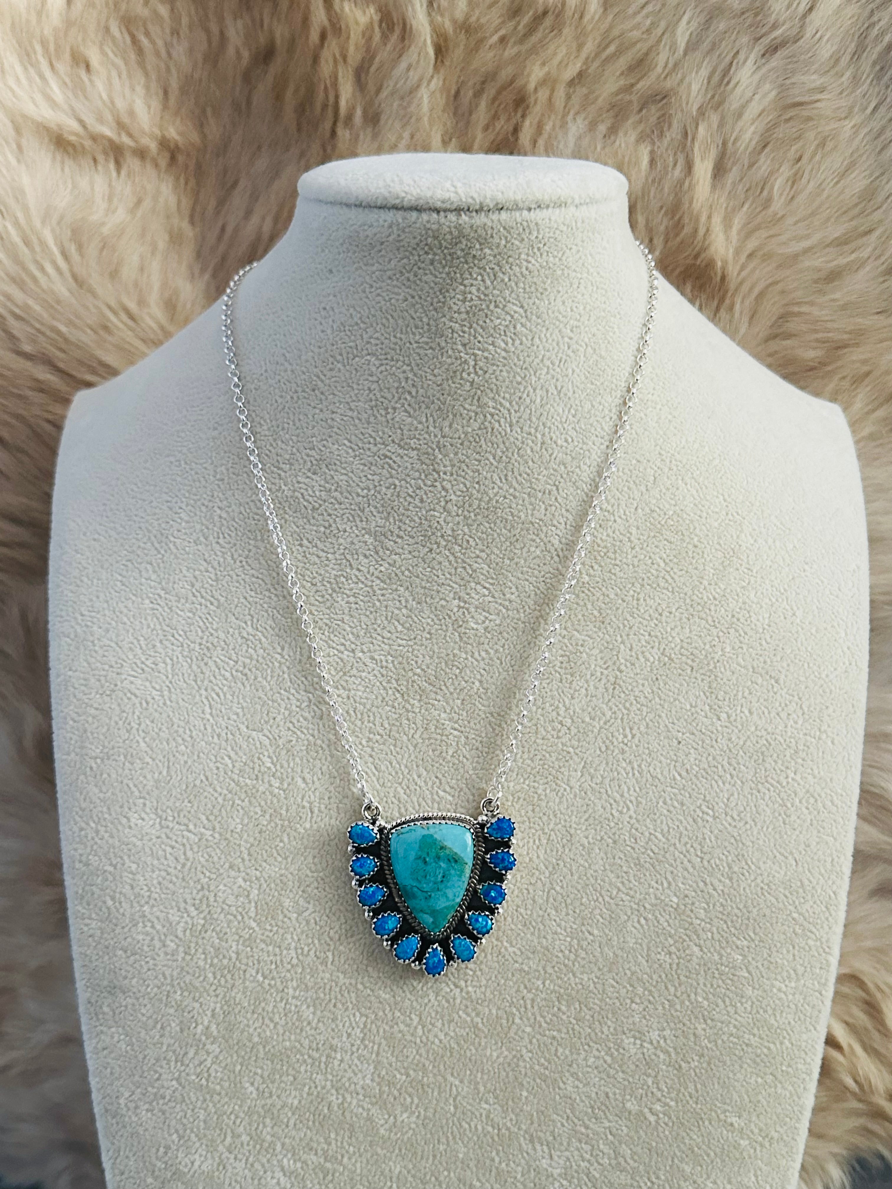 Southwest Handmade Multi Stone & Sterling Silver Cluster Necklace