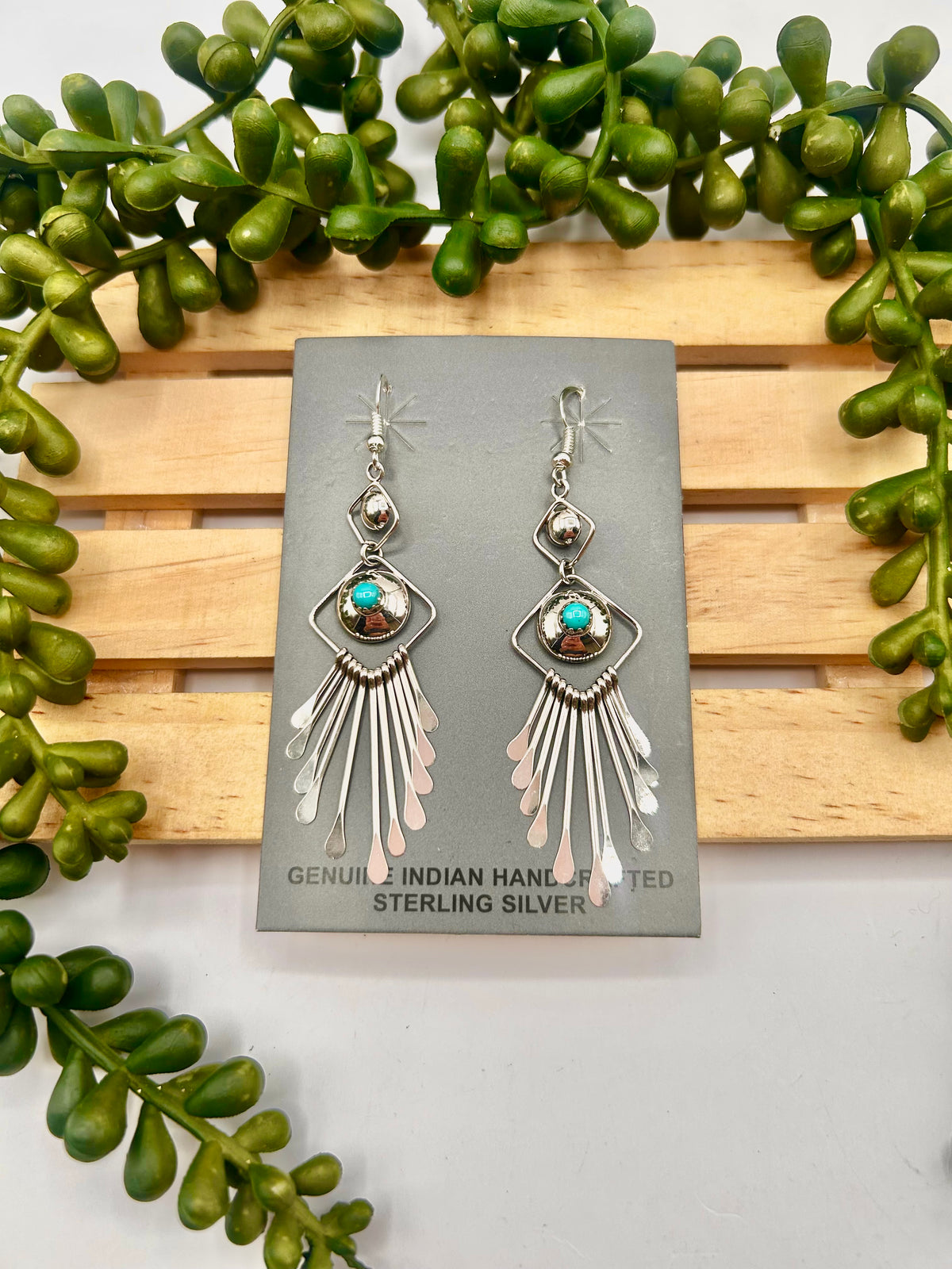 Navajo Made Kingman Turquoise & Sterling Silver Dangle Earrings