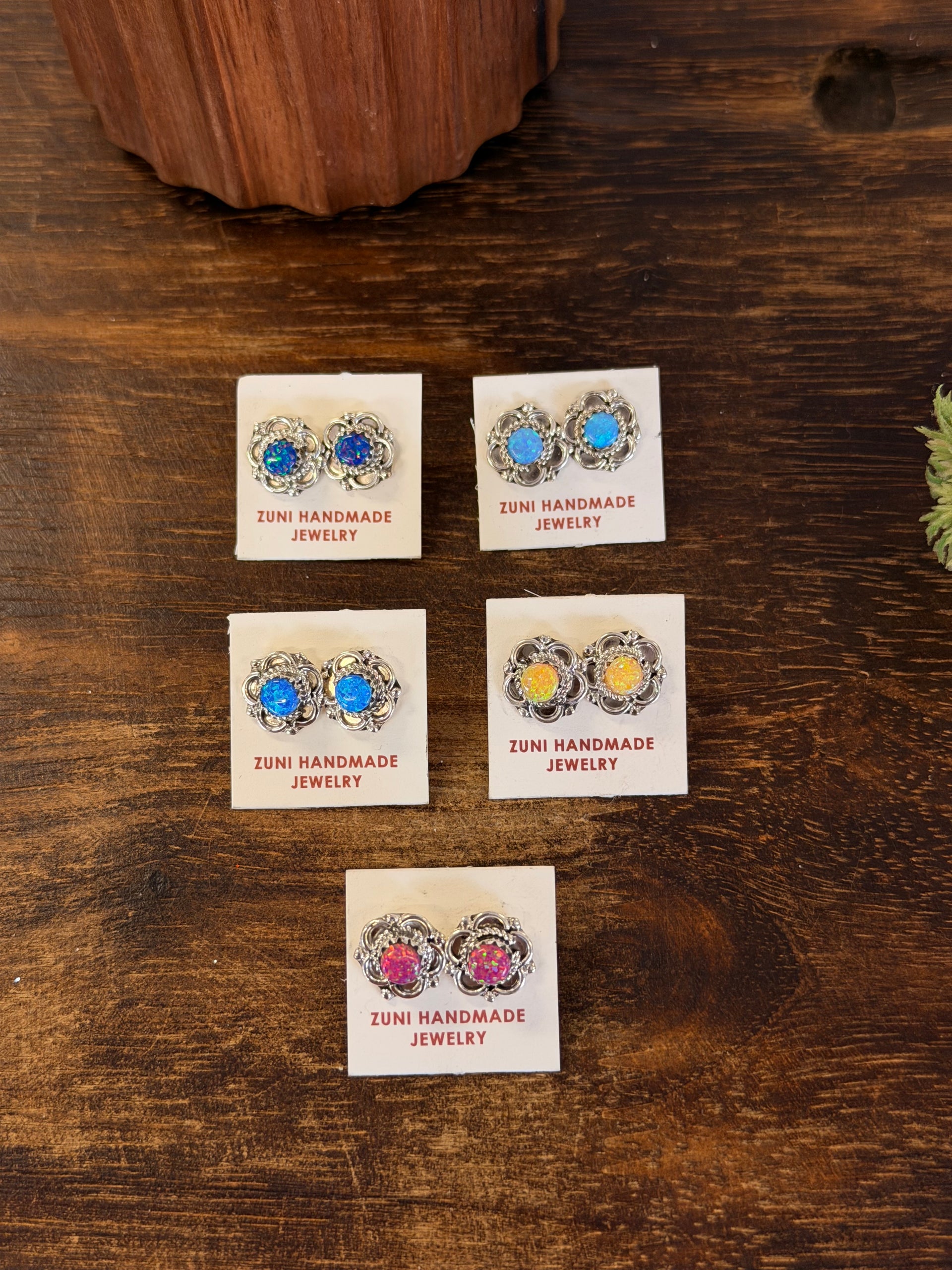 Zuni Handmade Opal & Sterling Silver Post Earrings