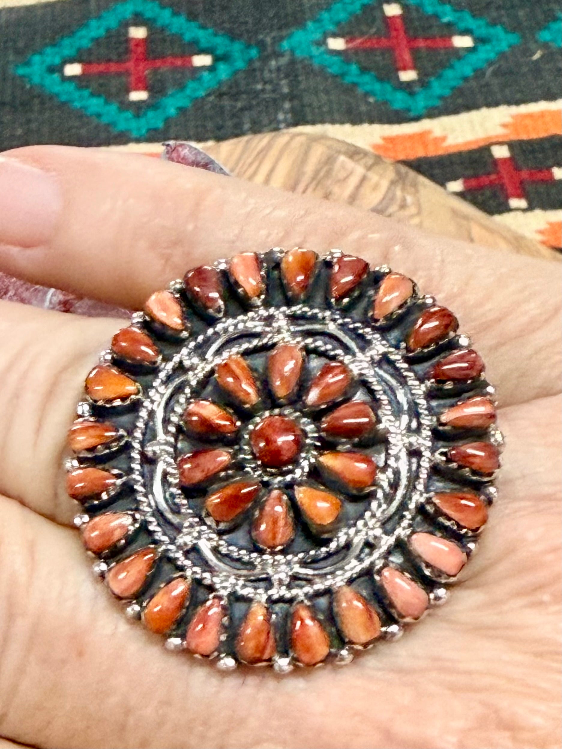 Southwest Handmade Spiny Oyster & Sterling Silver Ring Size 9