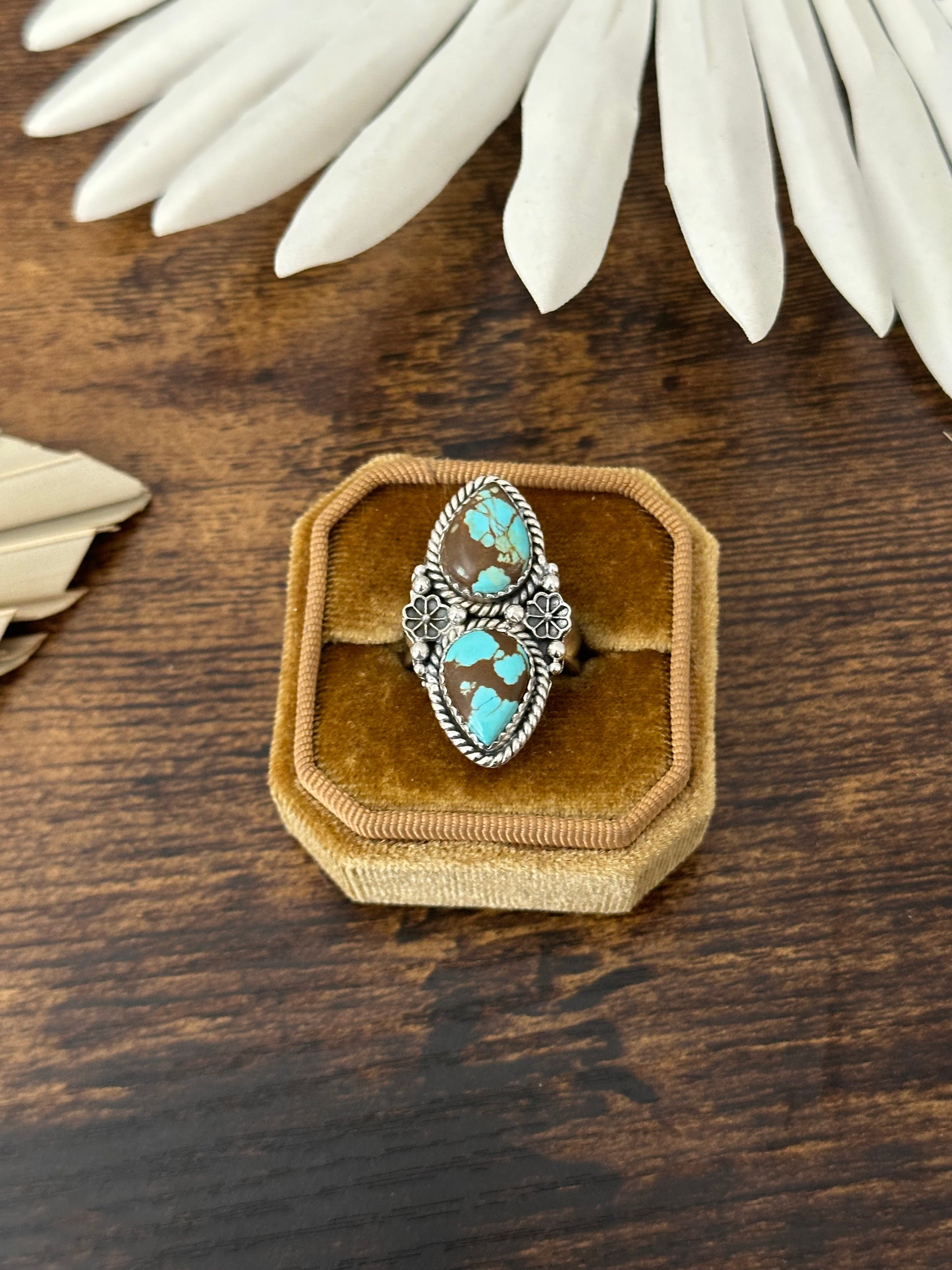 Southwest Handmade #8 Turquoise & Sterling Silver Adjustable Ring