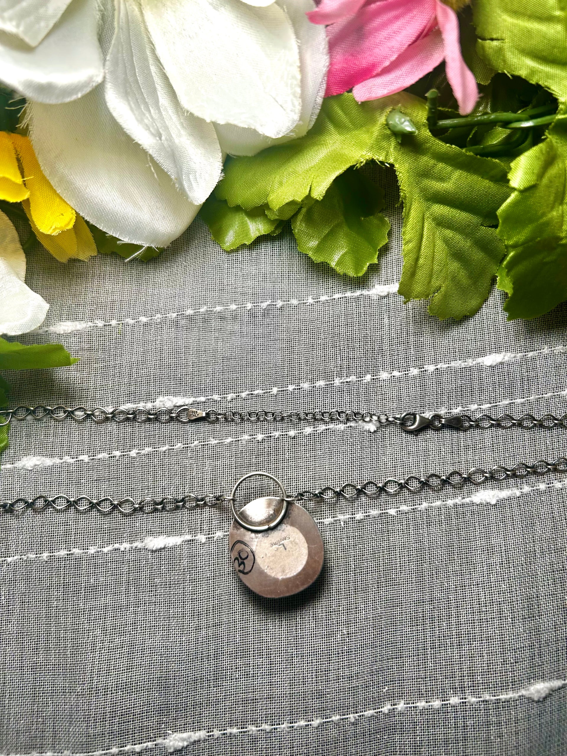 Navajo Made White Buffalo & Sterling Silver Necklace