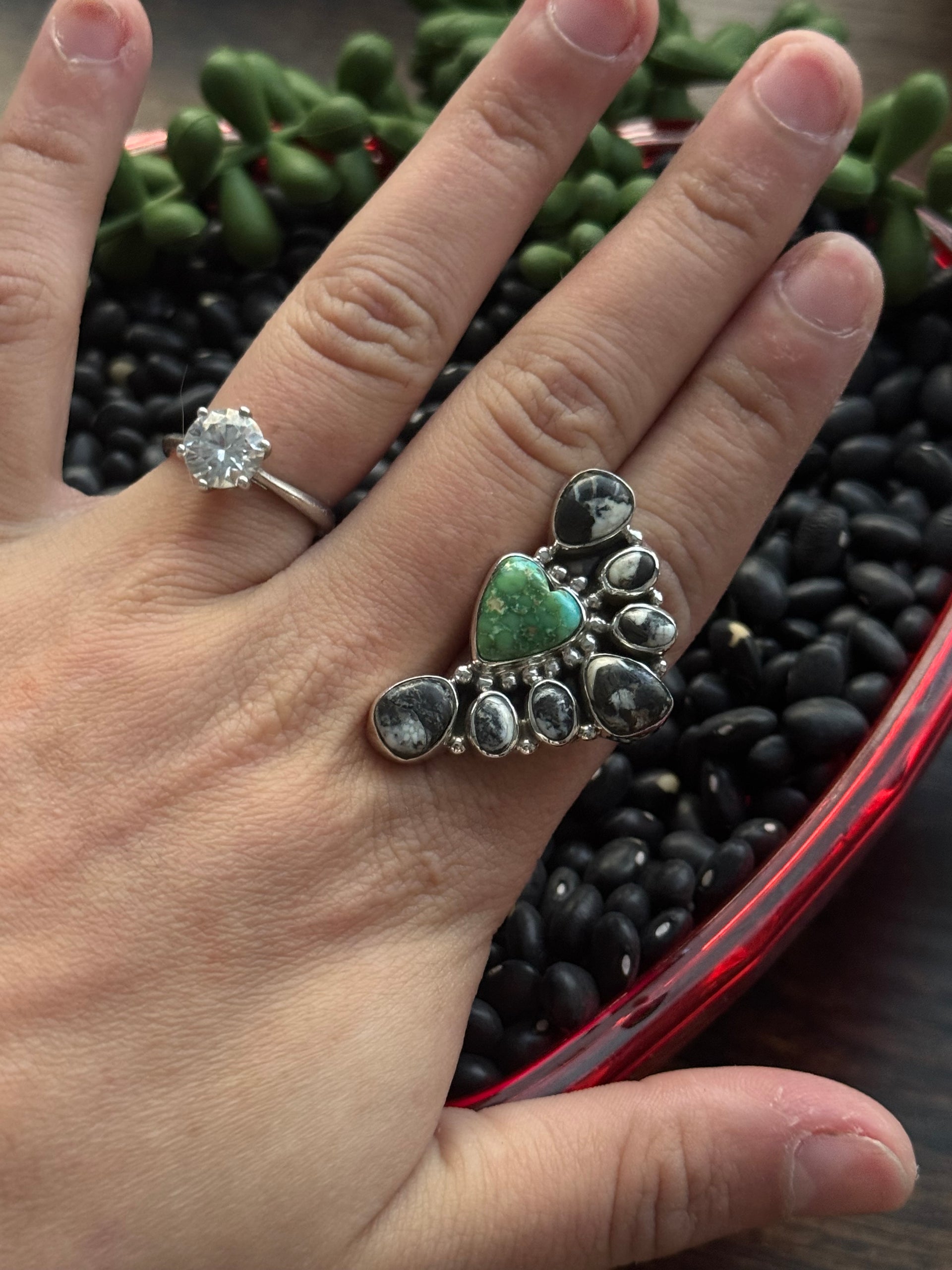 Southwest Handmade Multi Stone & Sterling Silver Adjustable Cluster Ring
