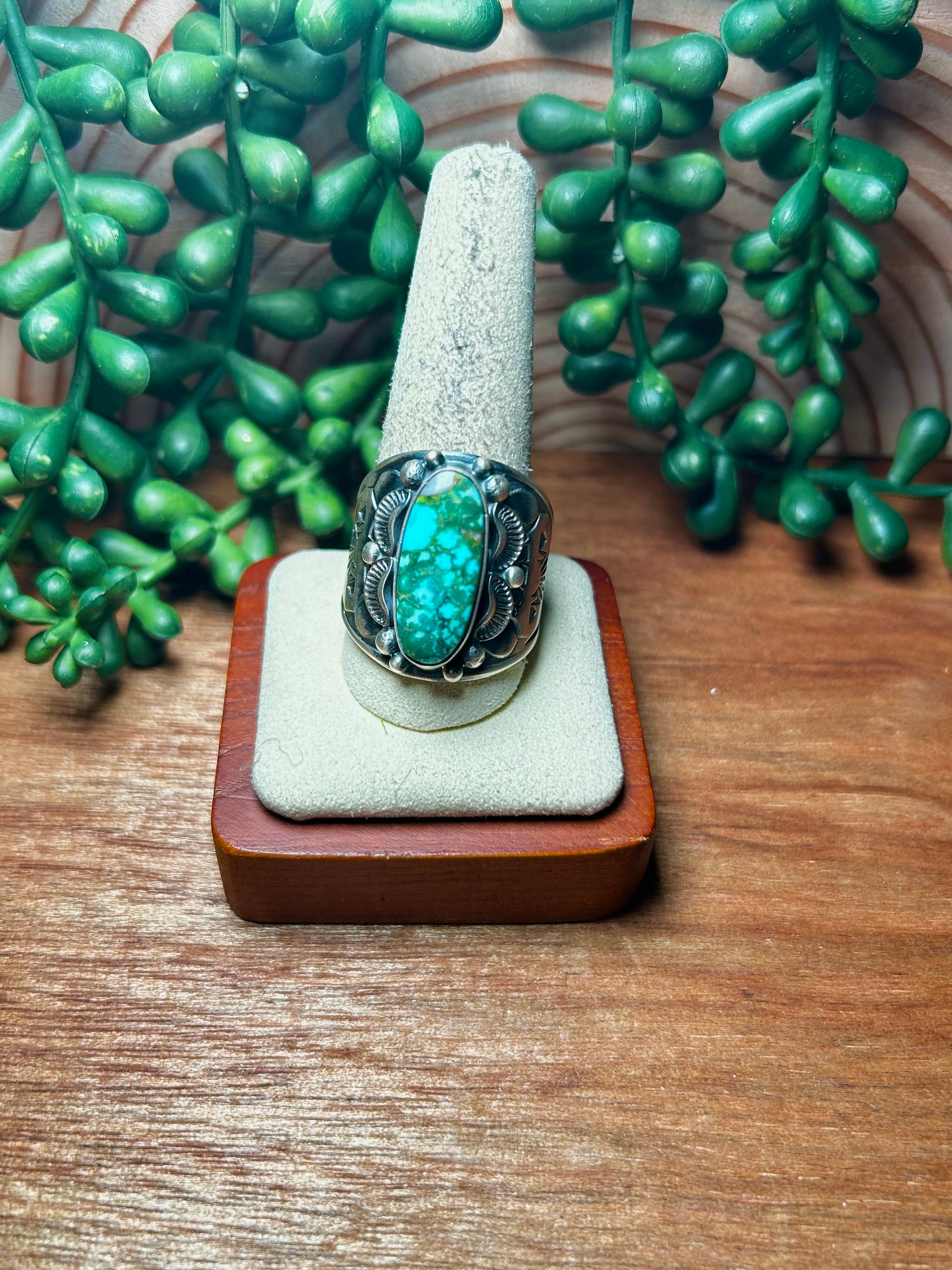 Navajo Made Kingman Turquoise & Sterling Silver Ring Size 12
