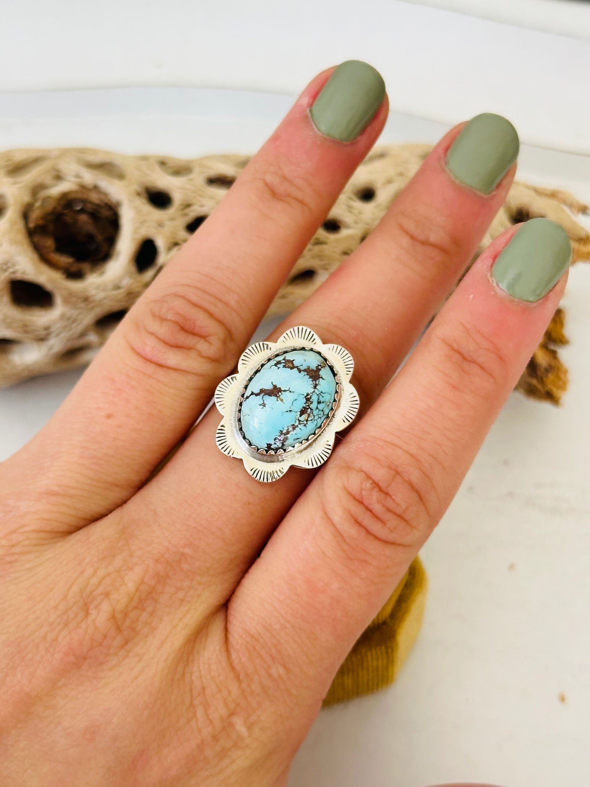 Southwest Handmade Golden Hills Turquoise & Sterling Silver Adjustable Ring