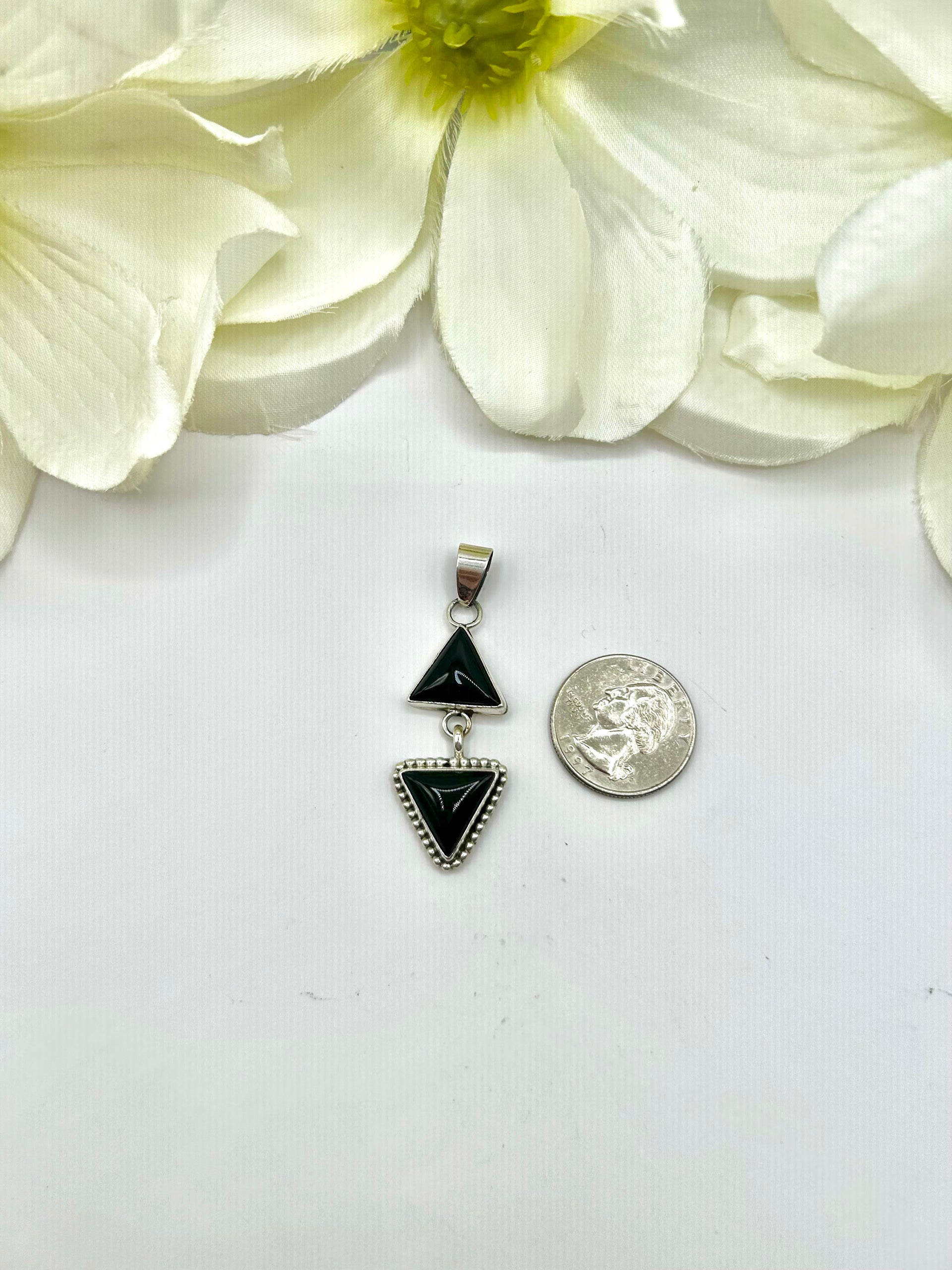 Navajo Made Onyx & Sterling Silver Pendant