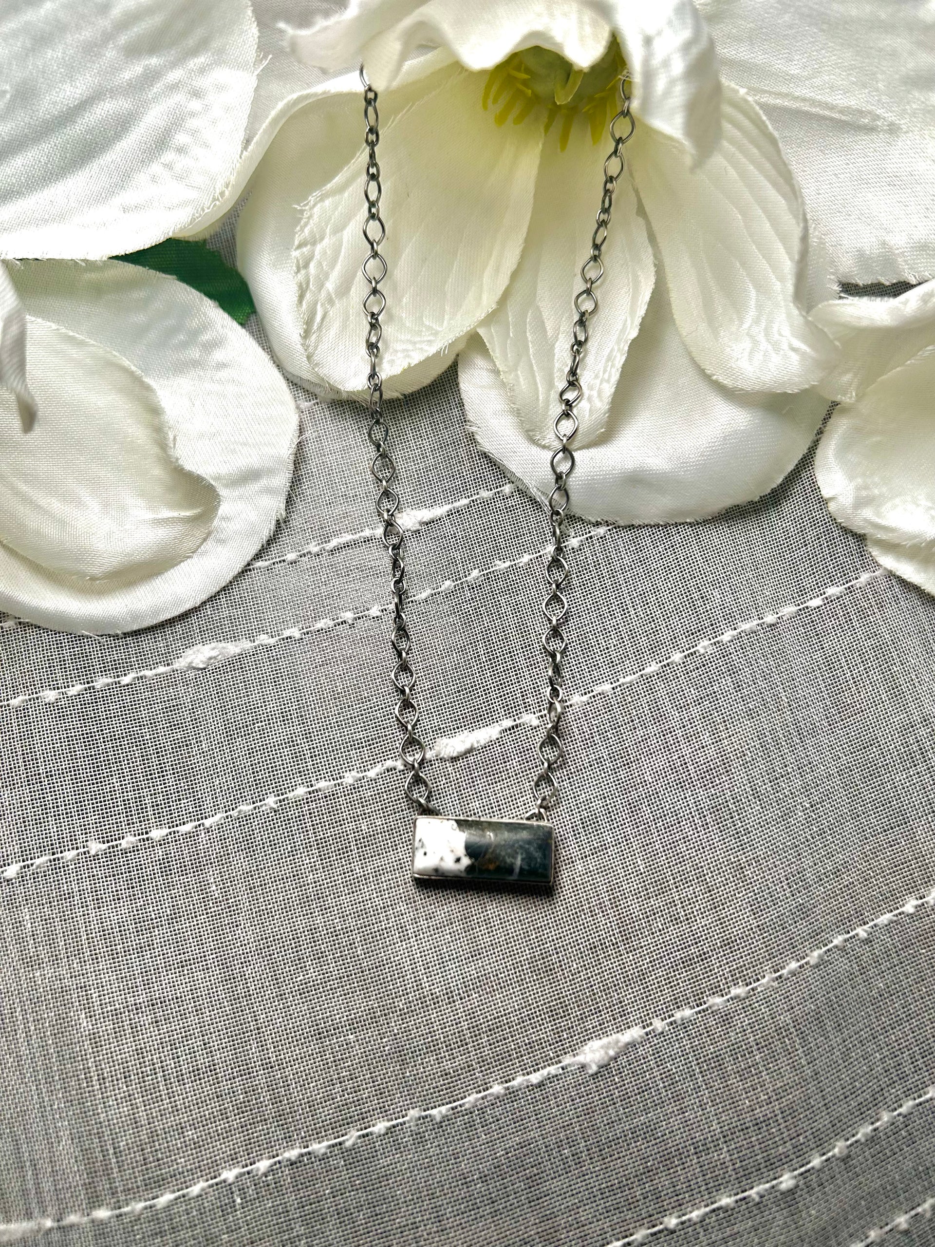Navajo Made White Buffalo & Sterling Silver Necklace