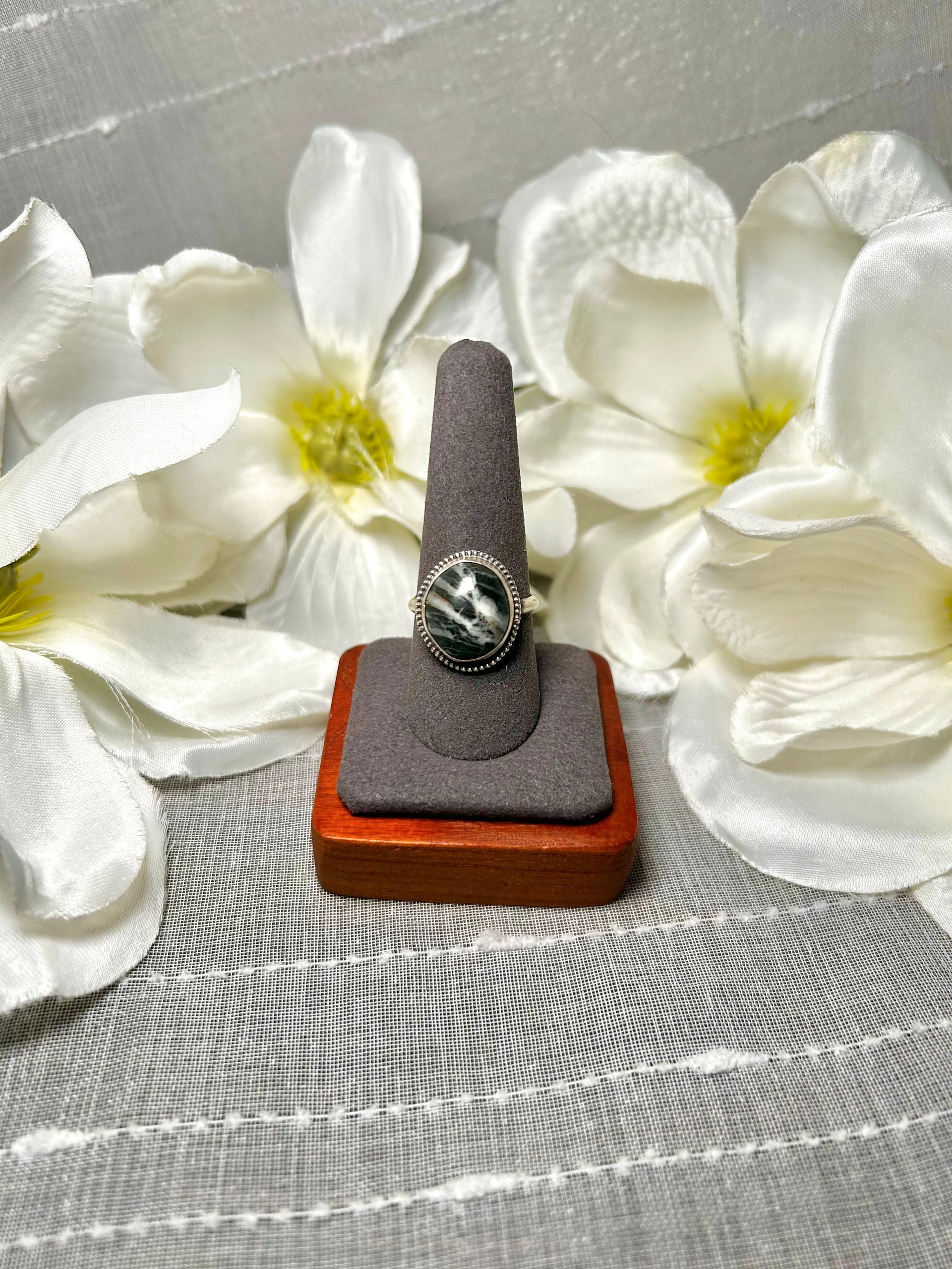 George Rios White Buffalo & Sterling Silver Ring Size 9.25