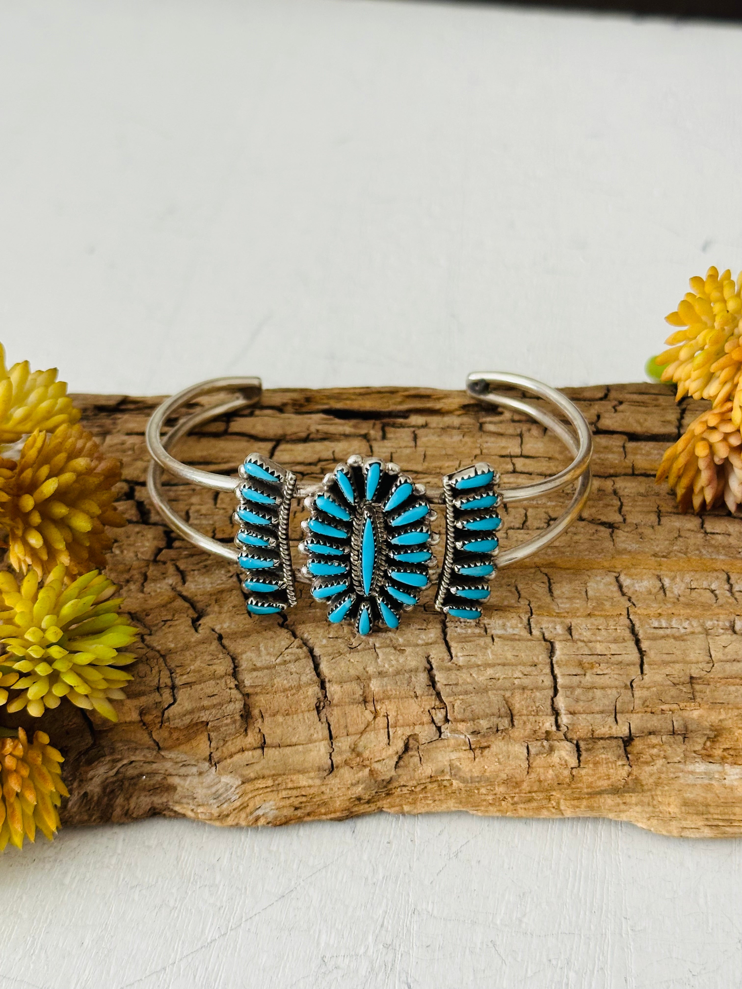 Zuni Made Turquoise & Sterling Silver Cuff Bracelet