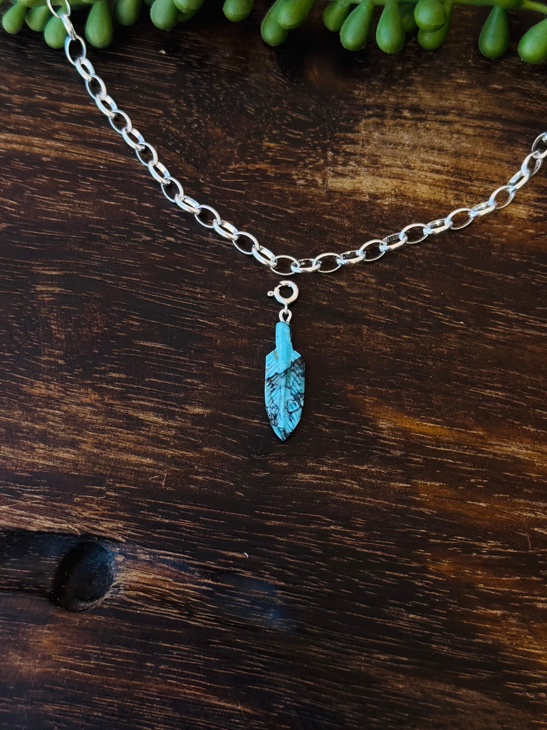 Navajo Made Mohave Turquoise & Sterling Silver Feather Charms