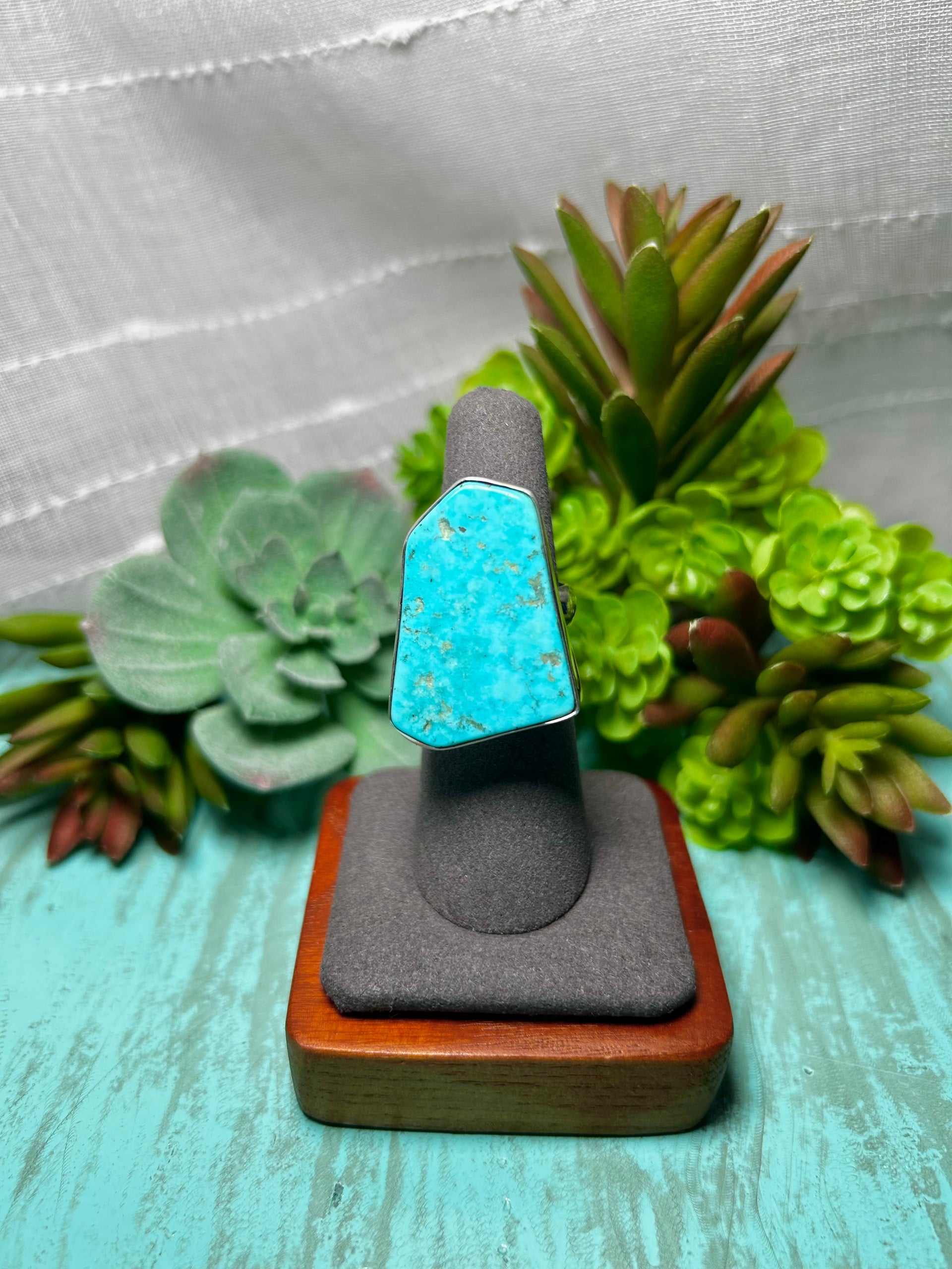 Navajo Made Kingman Turquoise & Sterling Sliver Ring Size 6.25