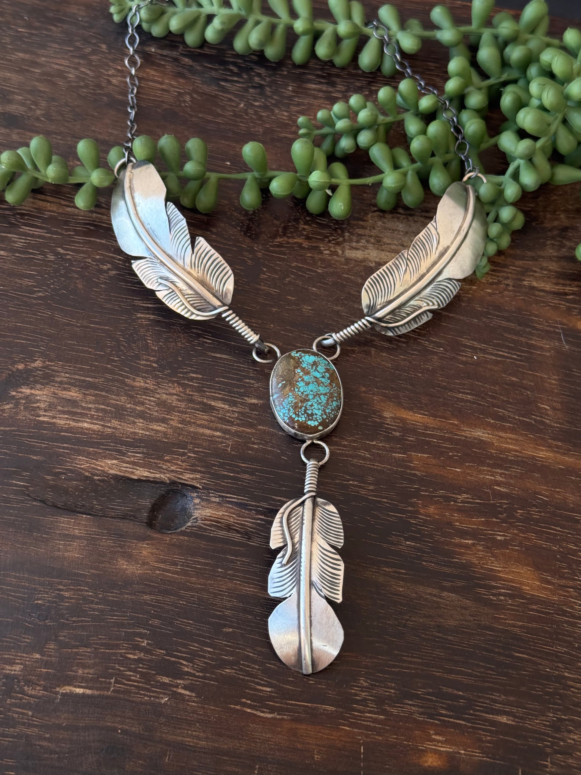 Kobe Martinez #8 Turquoise and Sterling Silver Feather Necklace
