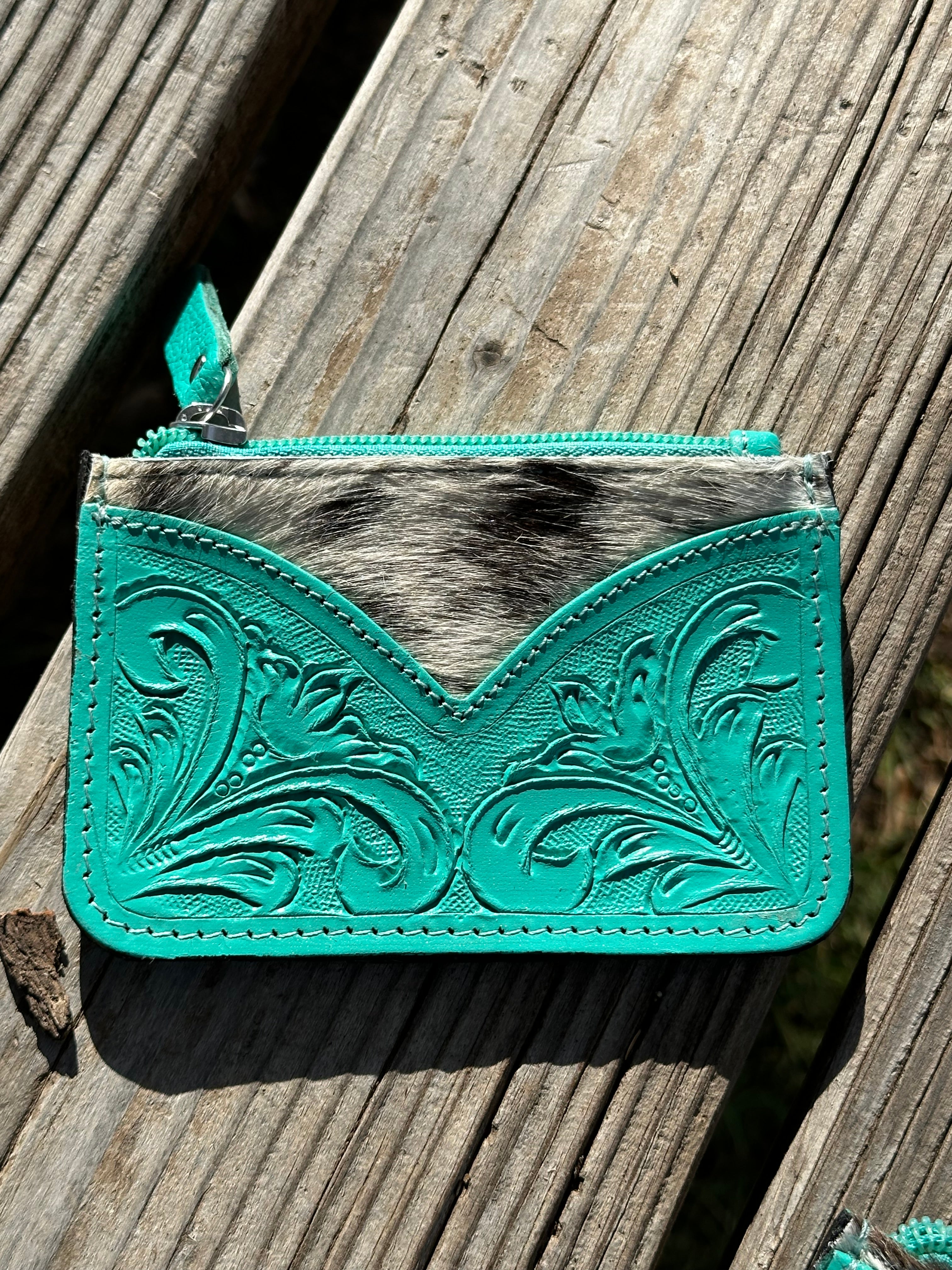 Genuine Tooled Leather Coin Bag & Card Holder