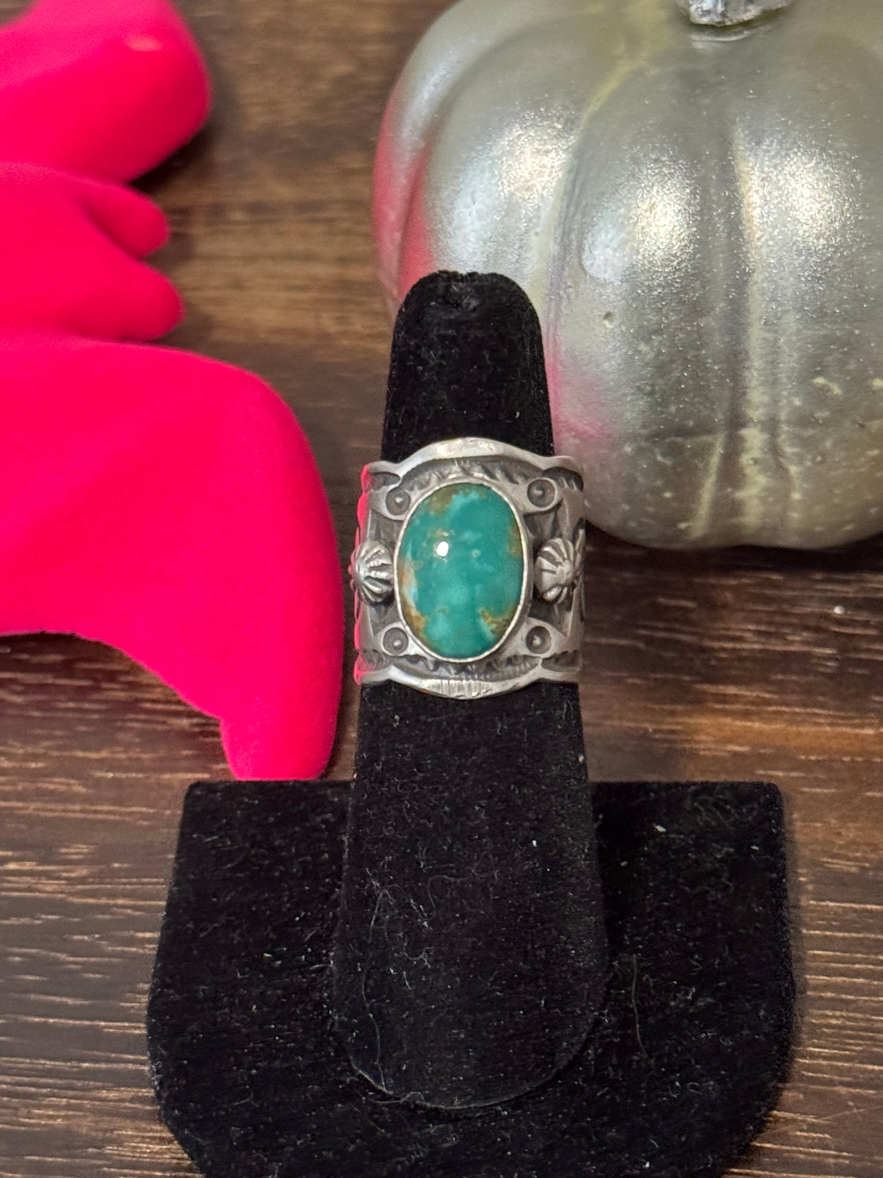 Navajo Made Royston Turquoise and Sterling Silver Ring Size 5.5