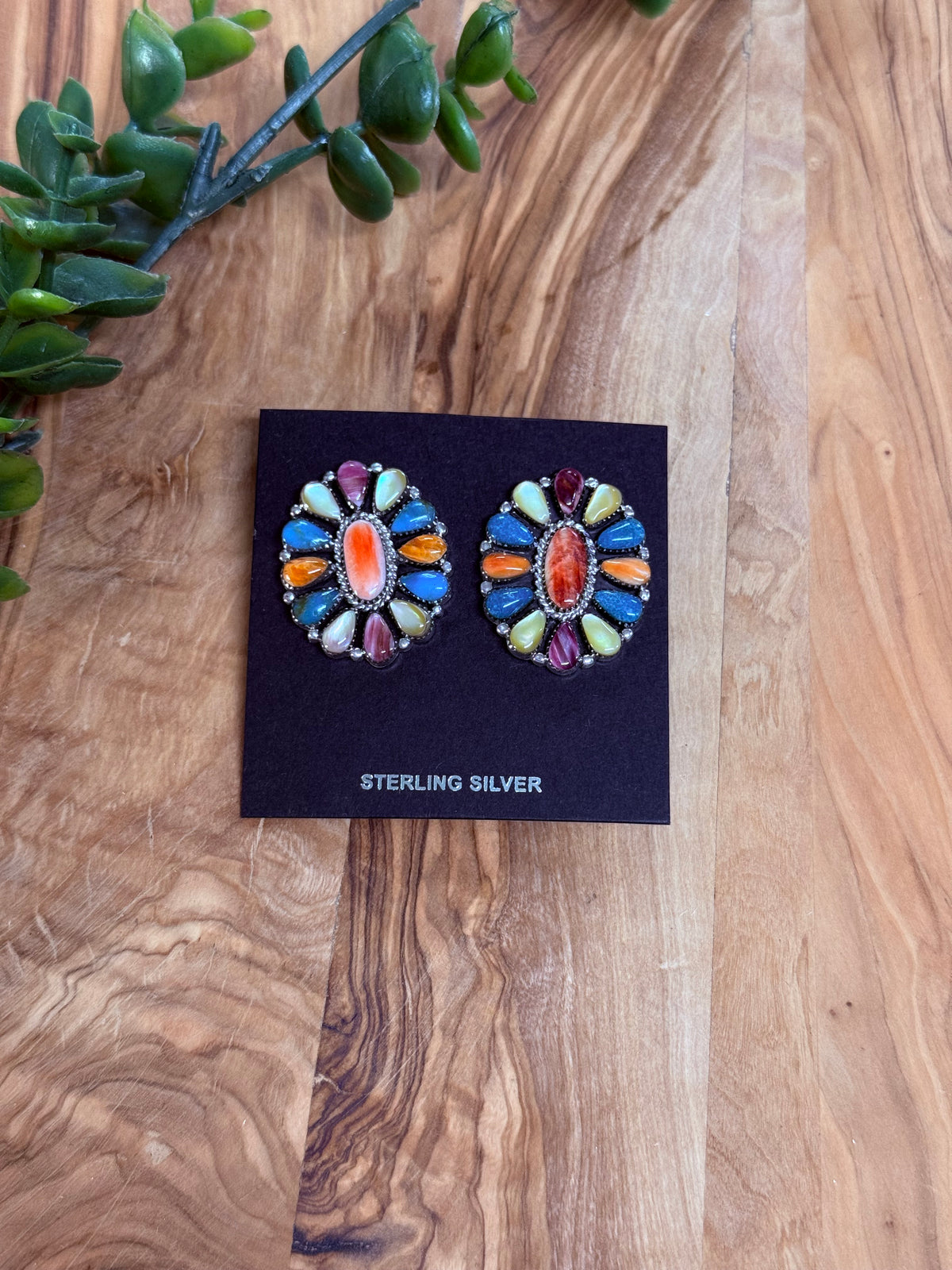Southwest Handmade Multi Stone & Sterling Silver Post Earrings