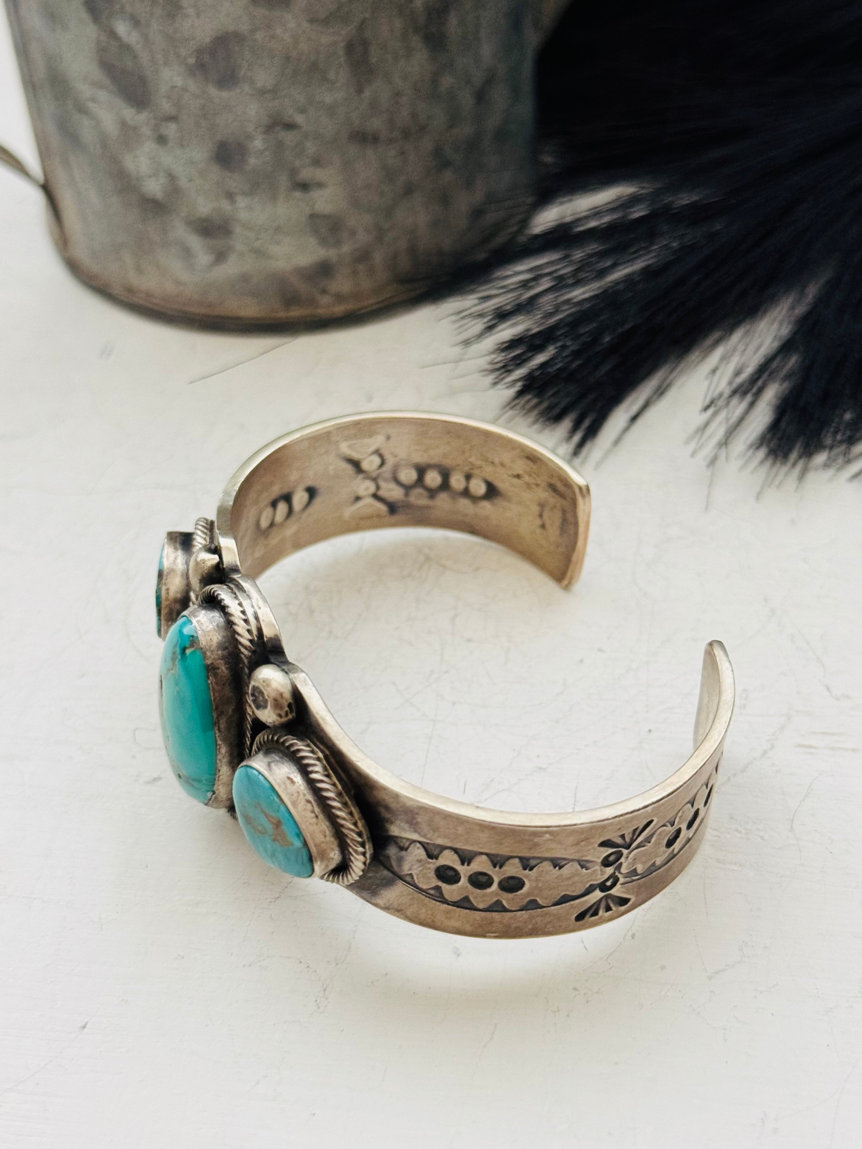 Navajo Made Royston Turquoise & Sterling Silver Cuff Bracelet