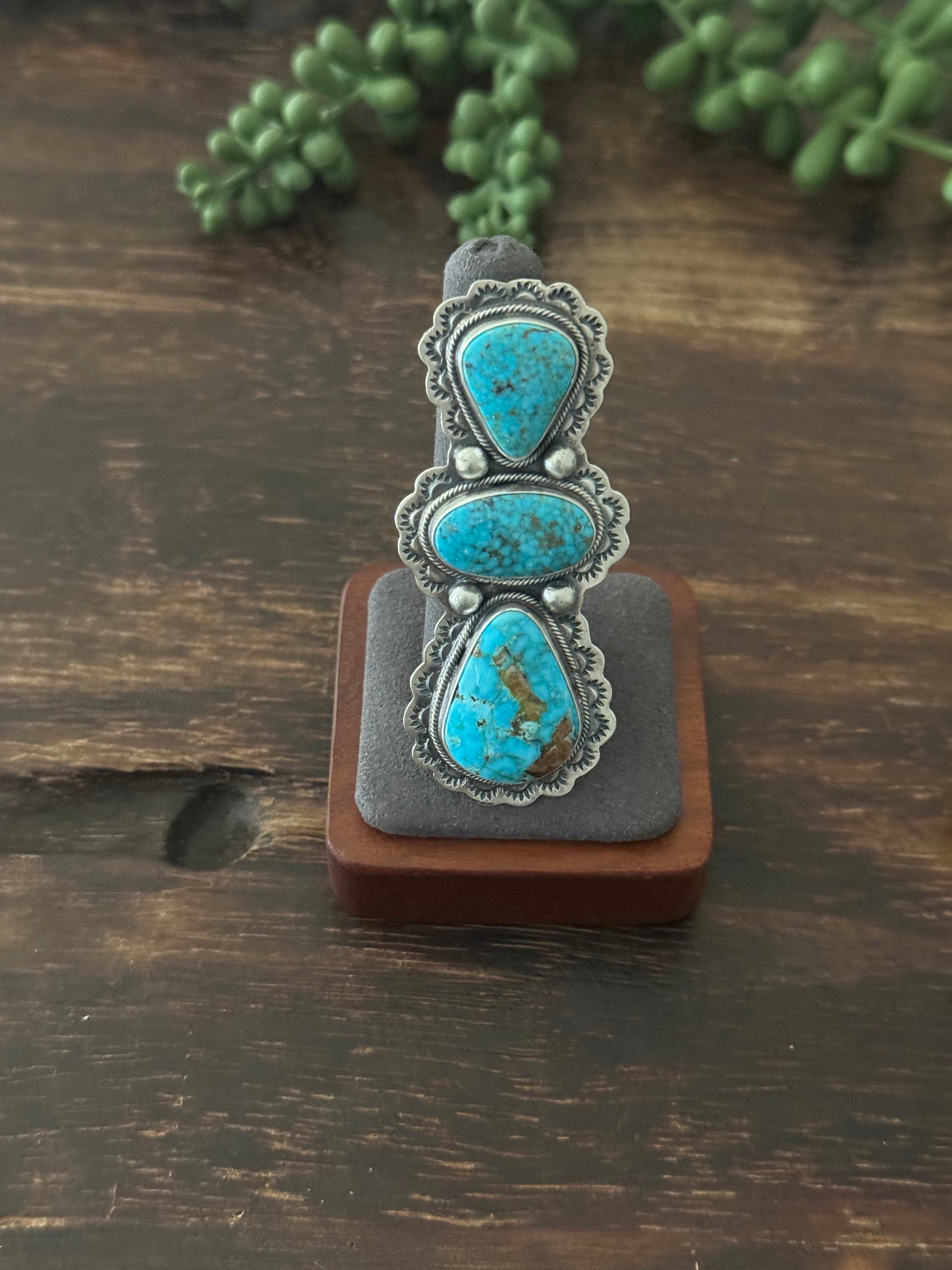 Danny Henio High Grade Kingman Turquoise & Sterling Silver Adjustable Ring