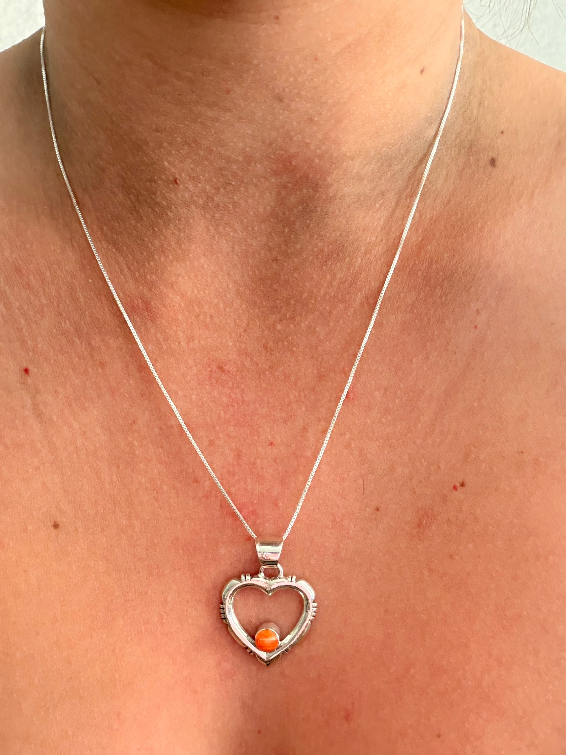 Navajo Made Spiny Oyster & Sterling Silver Heart Necklace/Pendant