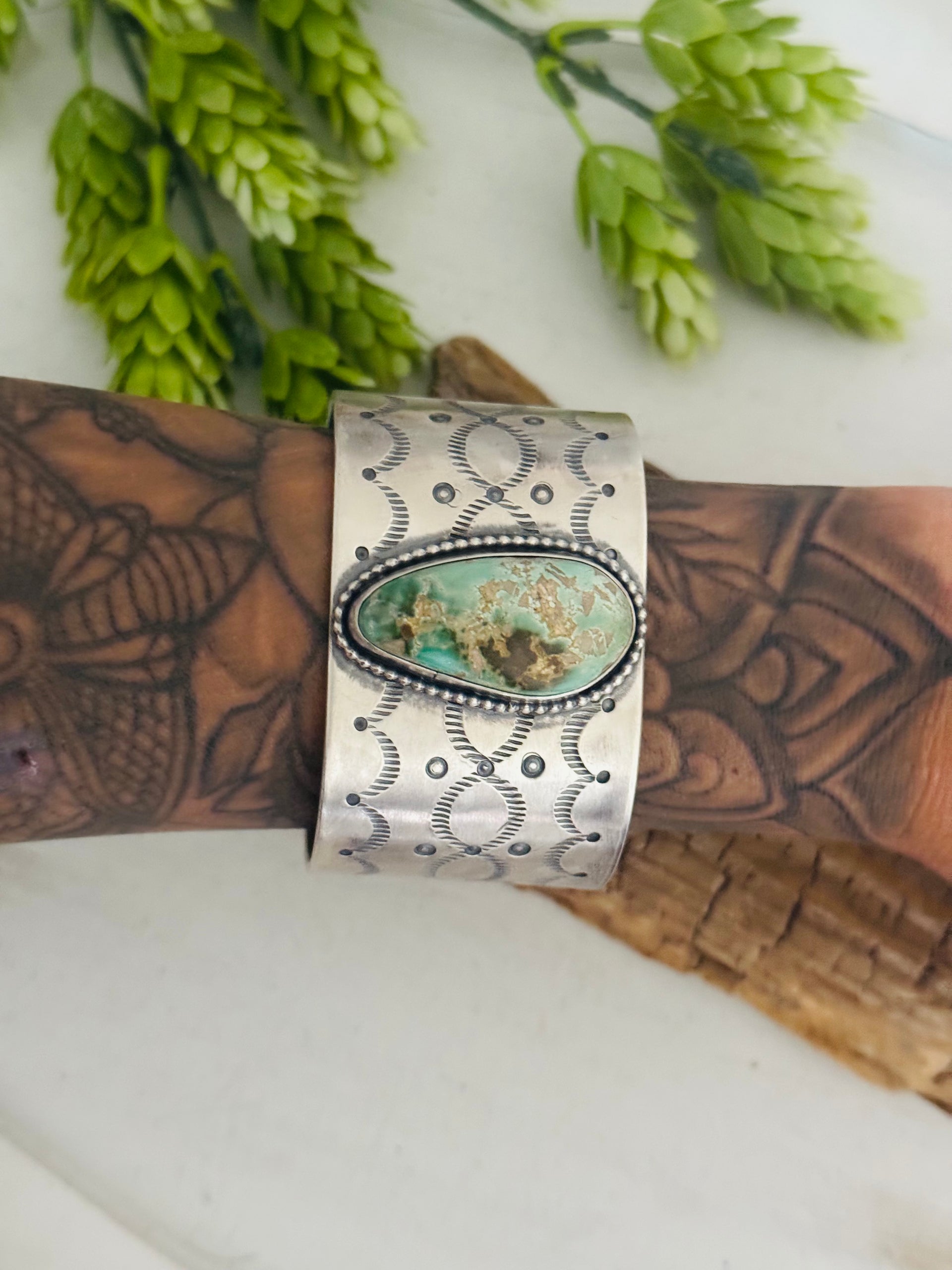 Navajo Made Royston Turquoise & Sterling Silver Cuff Bracelet