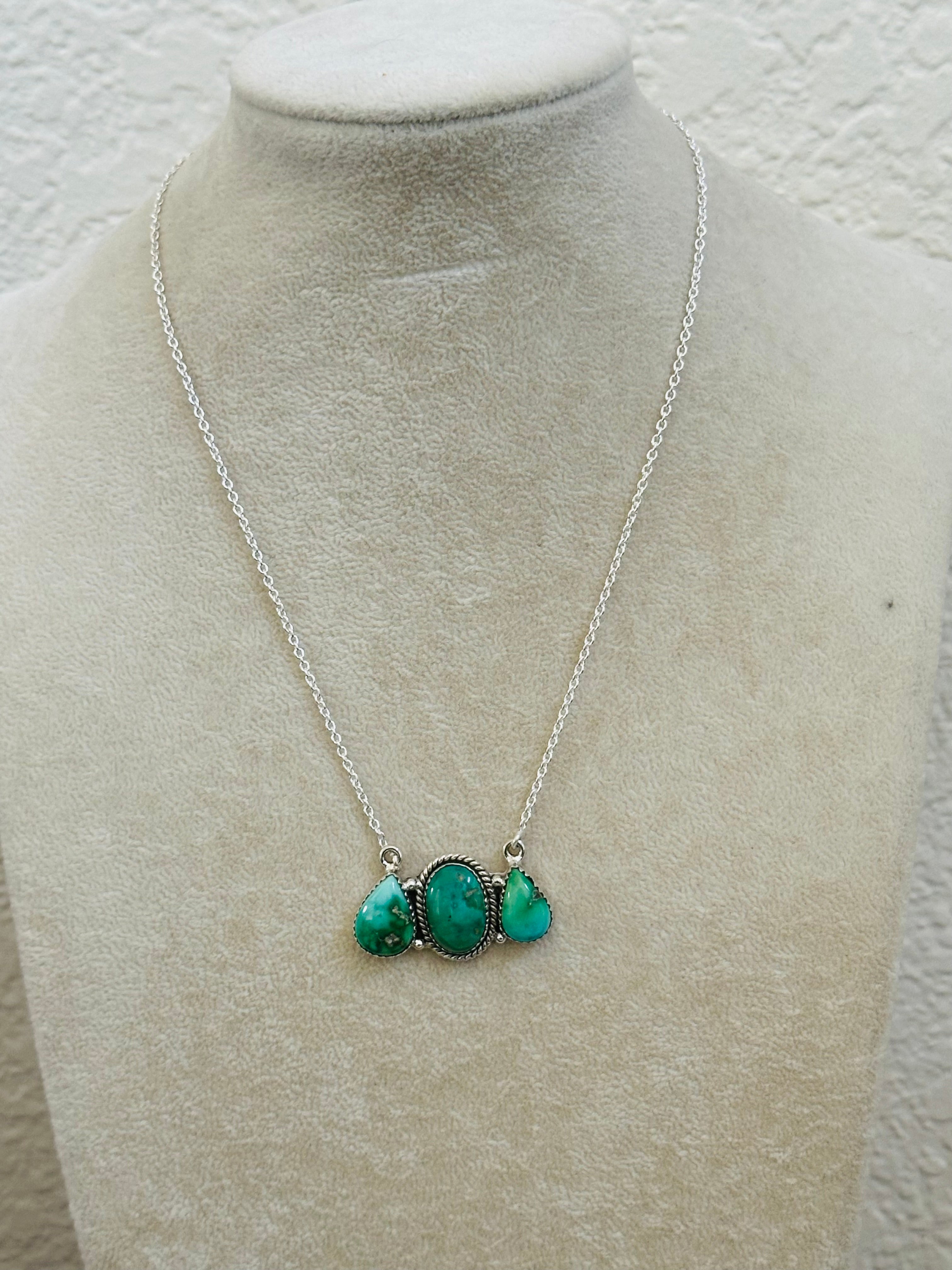 Southwest Handmade Emerald Valley Turquoise & Sterling Silver Necklace