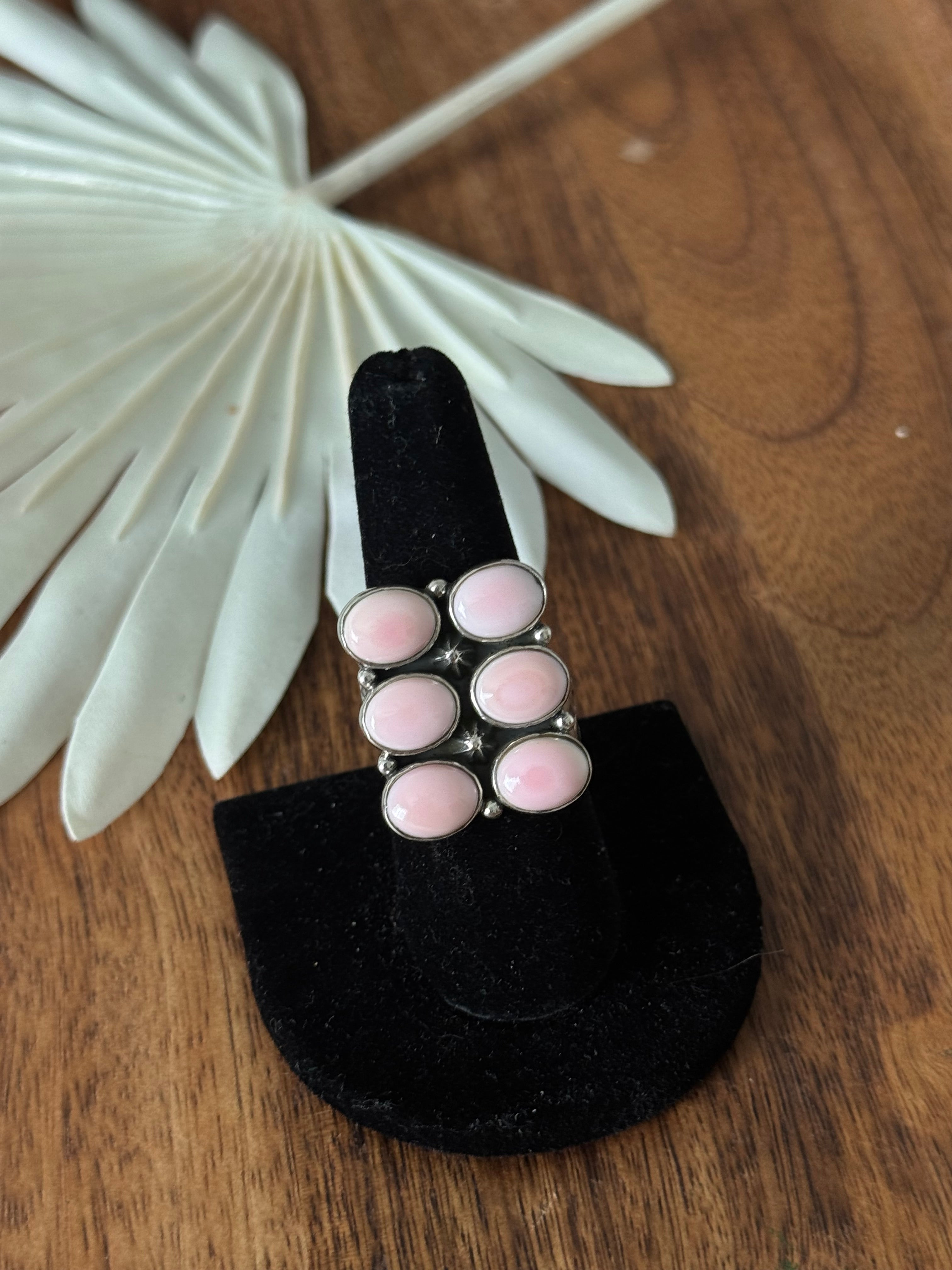 Navajo Made Pink Conch & Sterling Silver Adjustable Ring