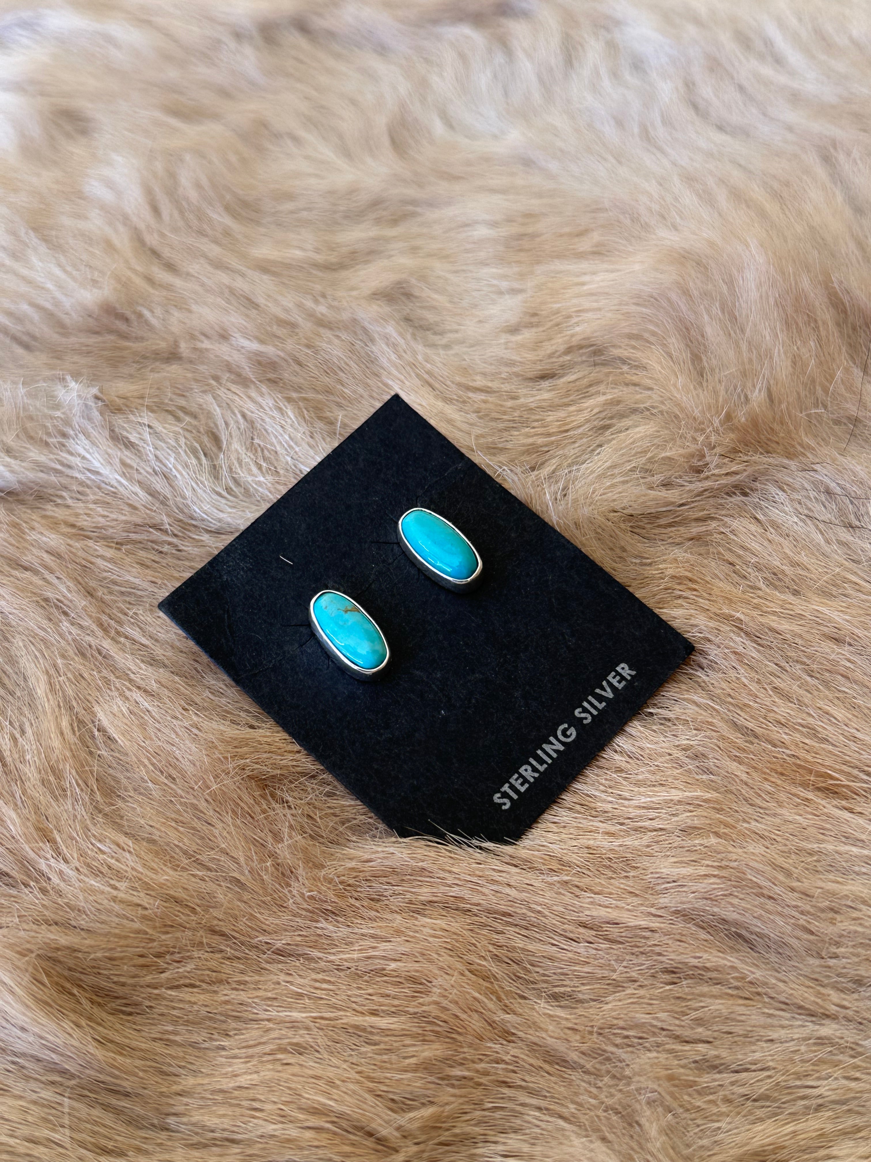 Navajo Made Kingman Turquoise & Sterling Silver Post Earrings