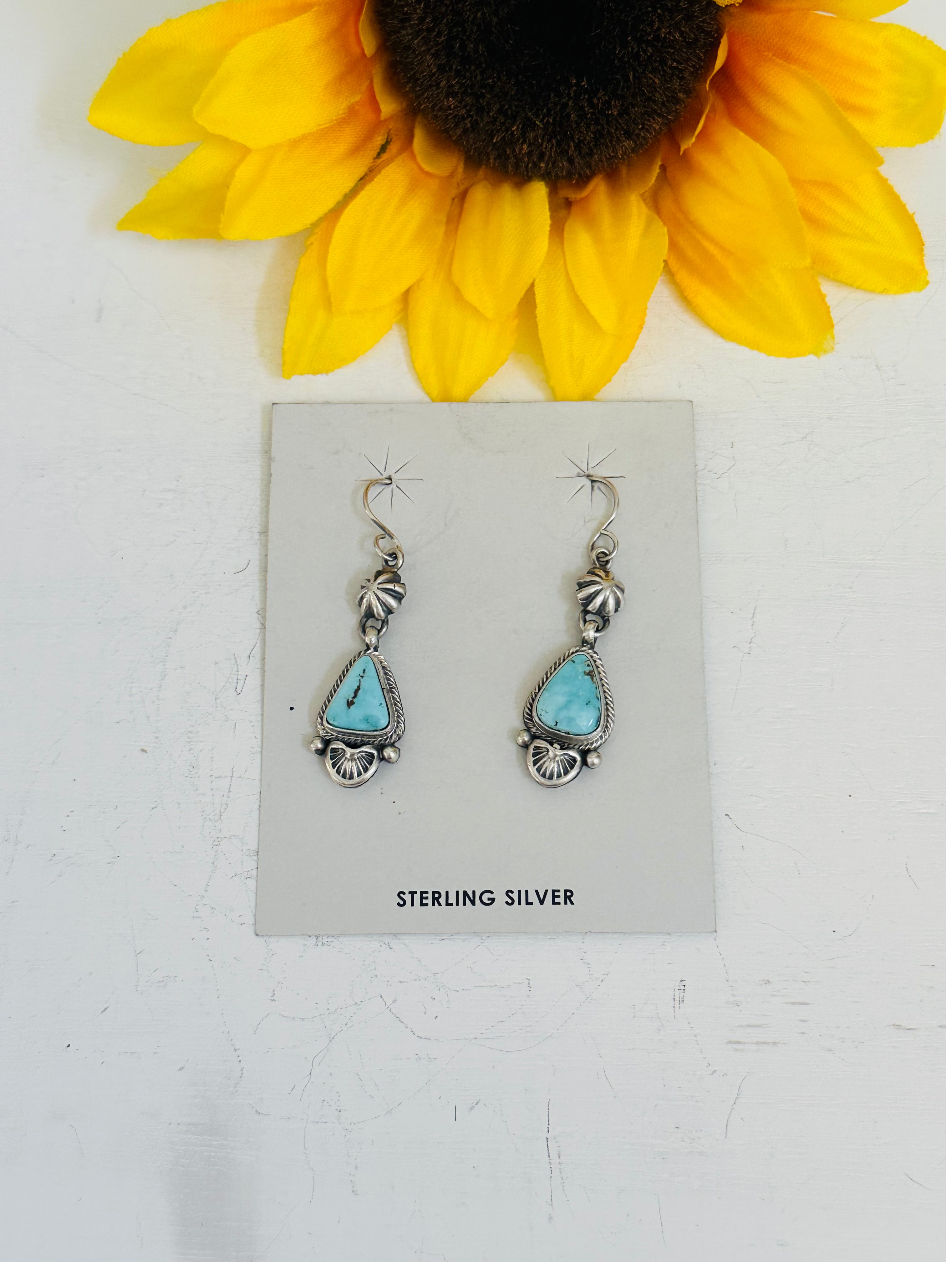 Navajo Made Dry Creek Turquoise & Sterling Silver Dangle Earrings