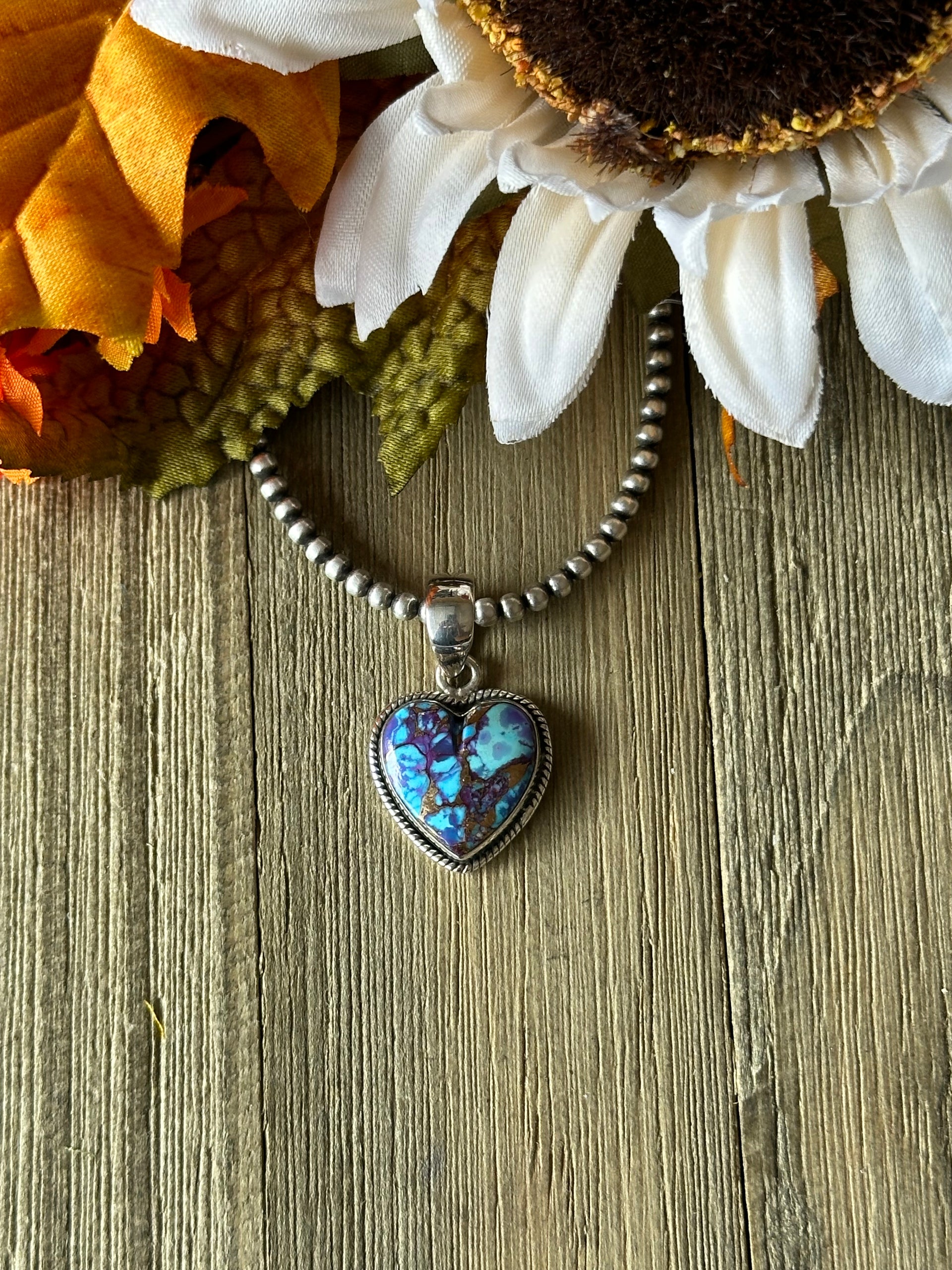 Southwest Handmade Purple Mohave Turquoise & Sterling Silver Heart Pendant