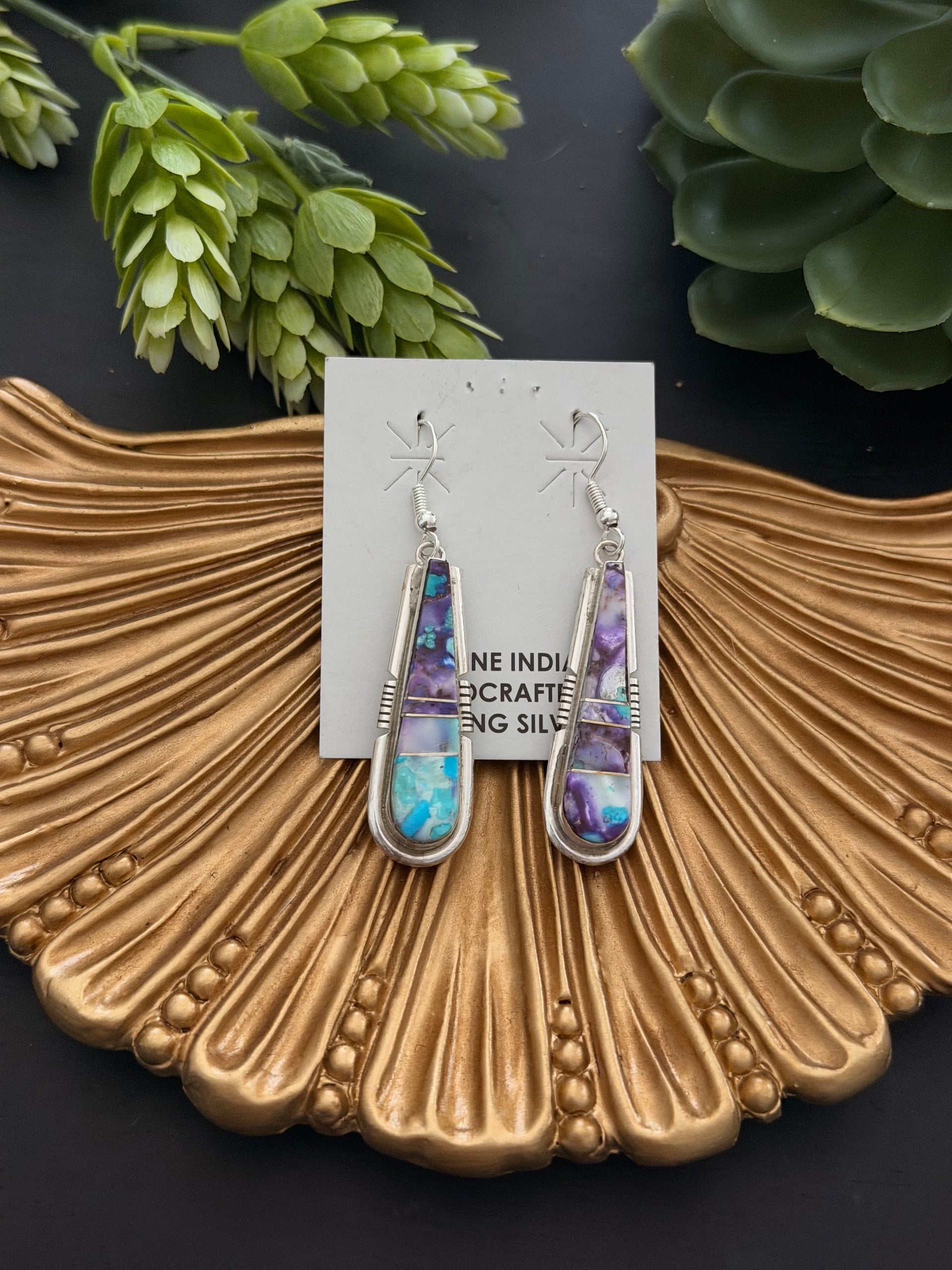 Steve Francisco Mohave Turquoise Composite & Sterling Silver Dangle Inlay Earrings