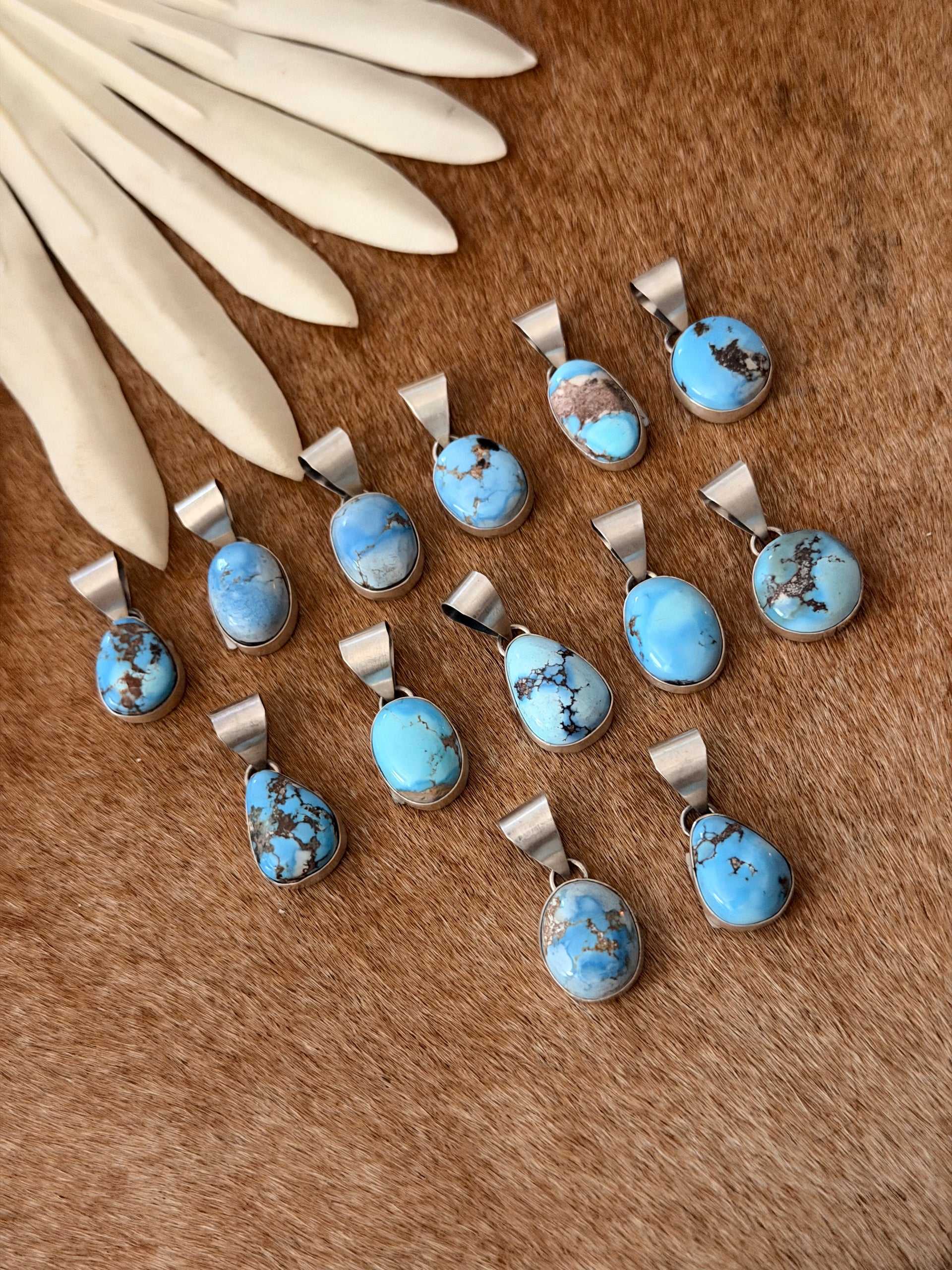 Navajo Made Golden Hills Turquoise  & Sterling Silver Pendant