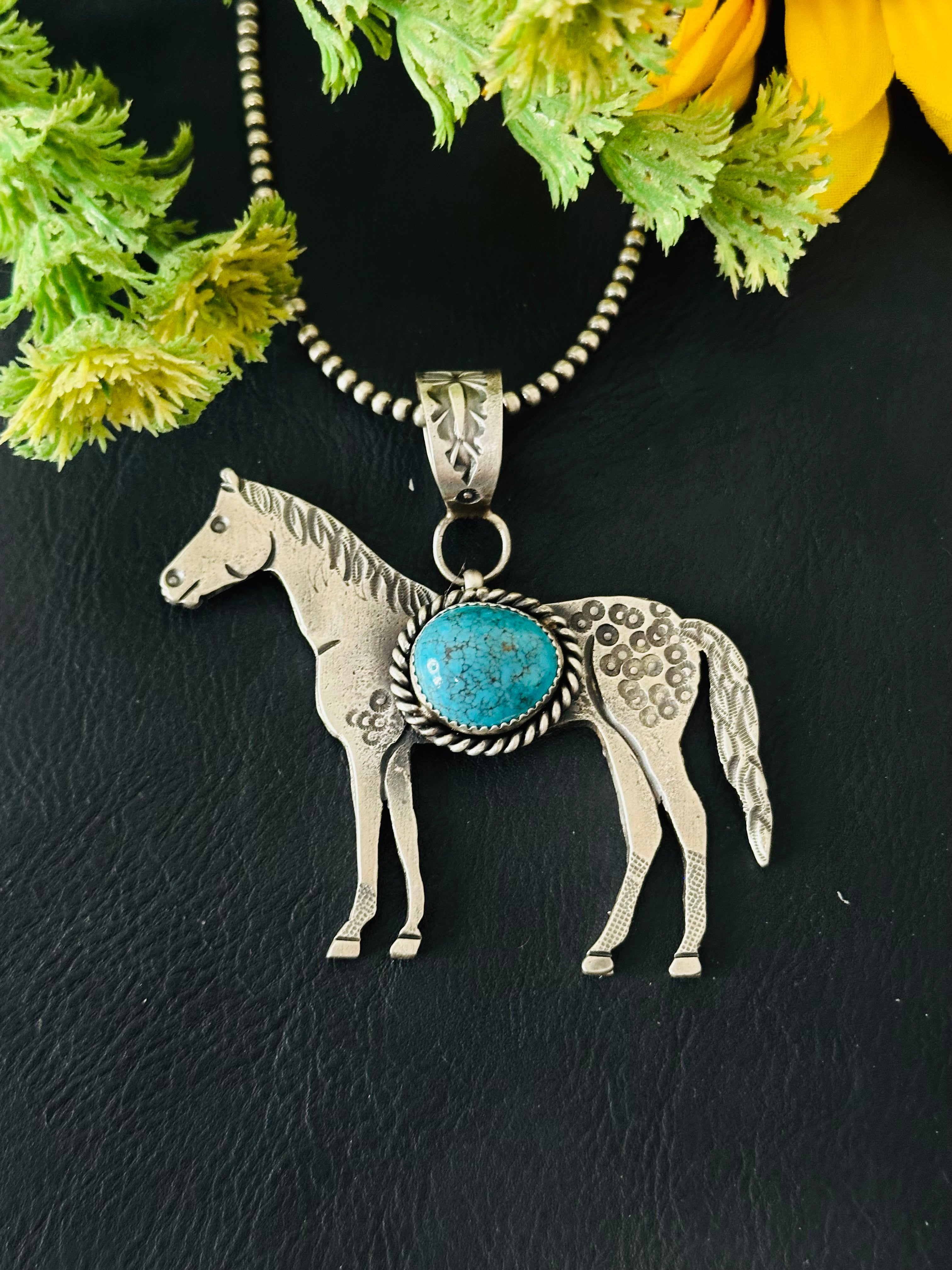 Kindale Billah Kingman Turquoise & Sterling Silver horse Pendant