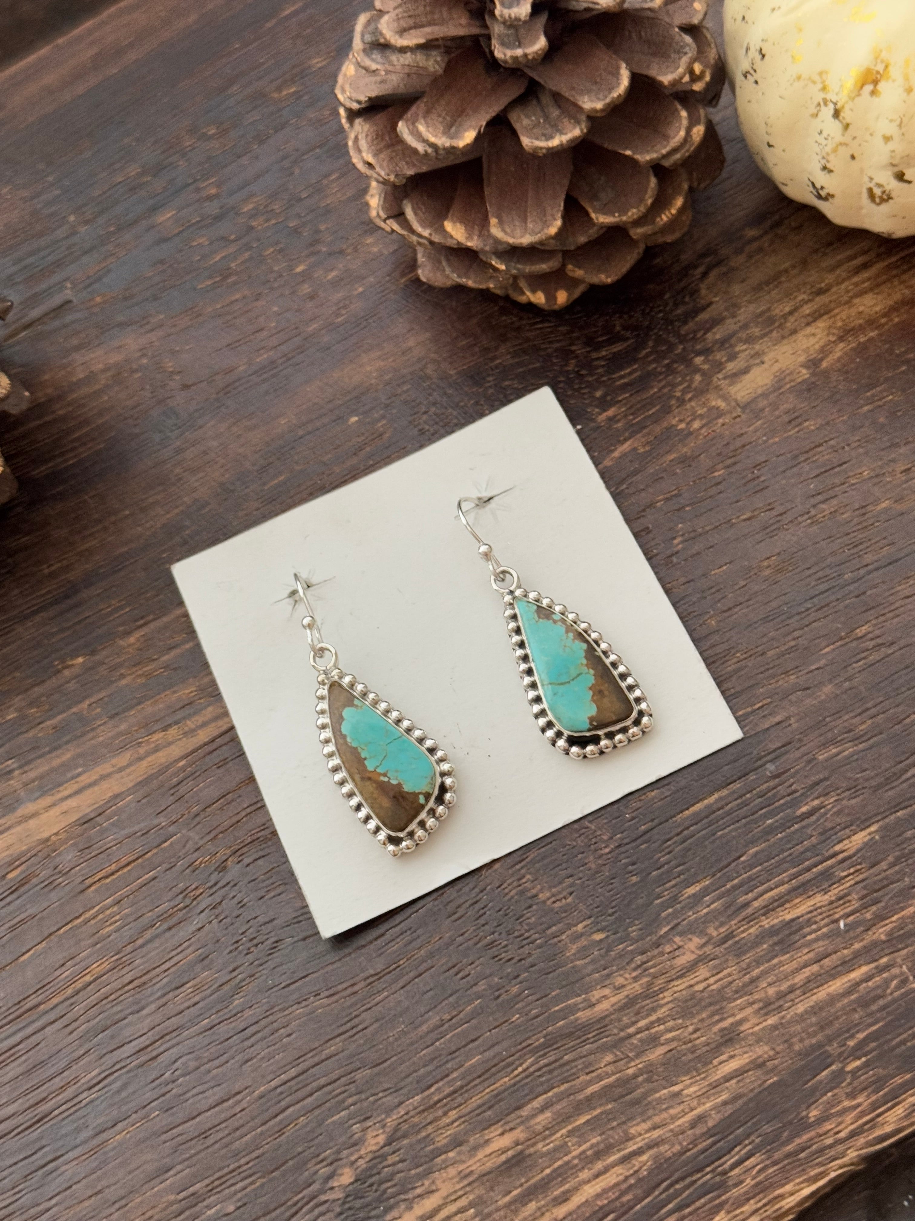 Southwest Handmade #8 Turquoise & Sterling Silver Dangle Earrings