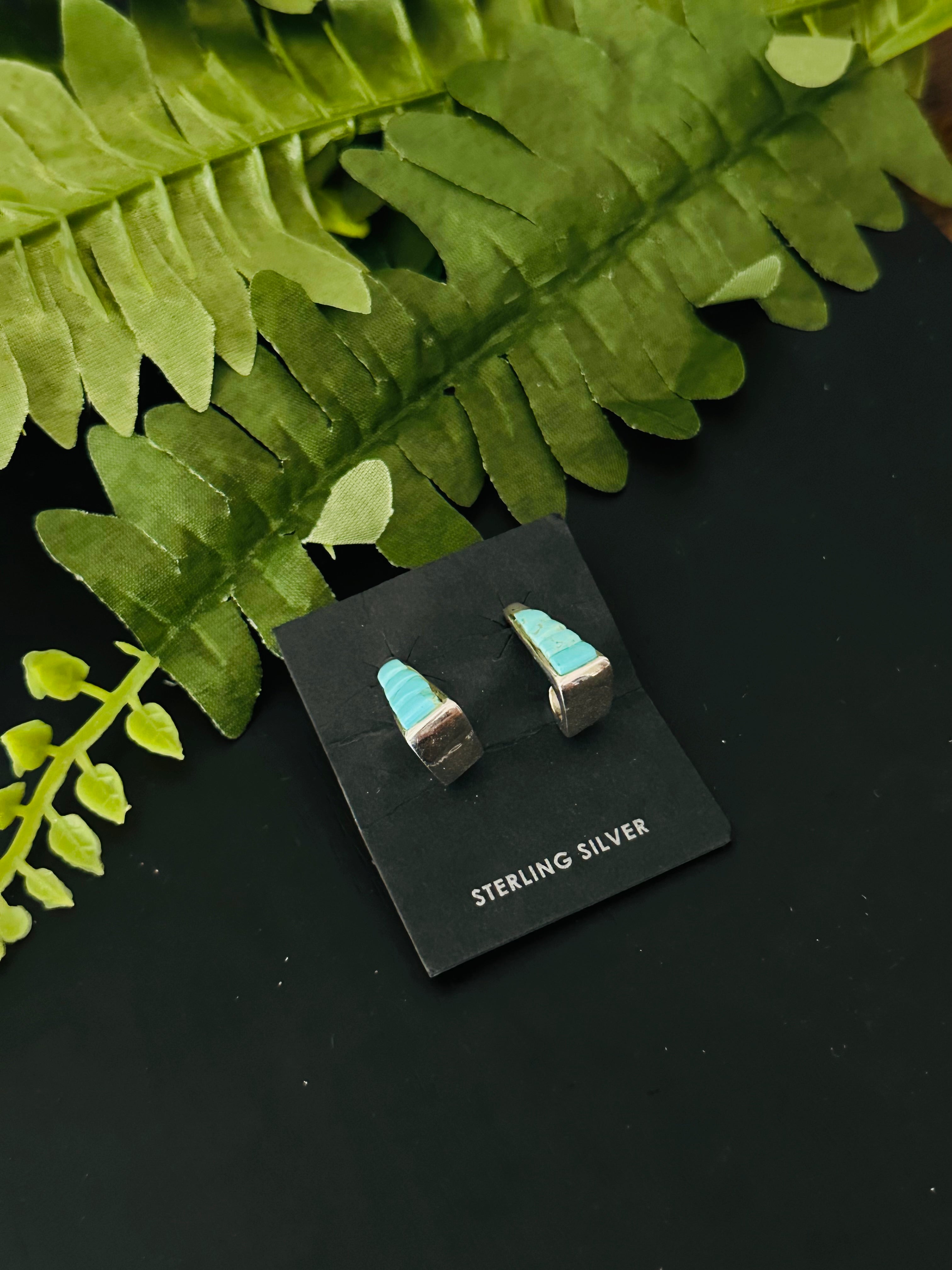 Navajo Made Turquoise & Sterling Silver Inlay Post Earrings