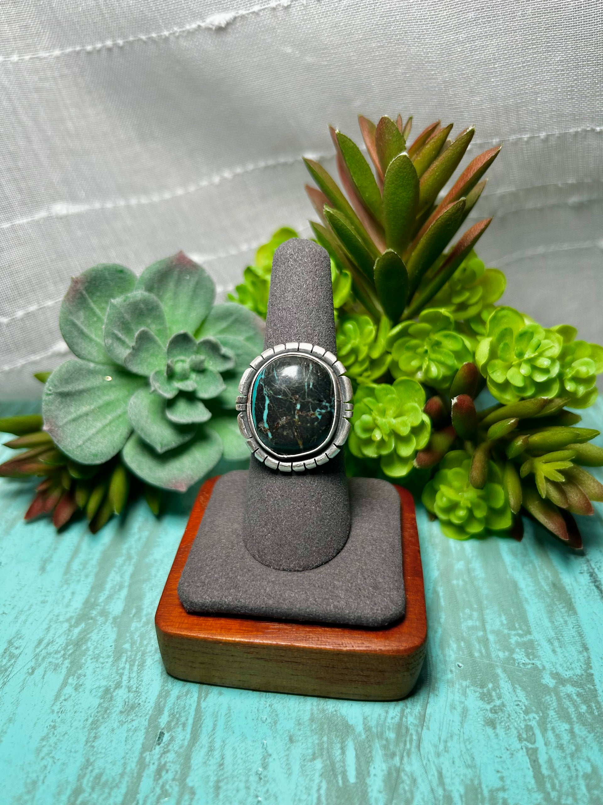 Navajo Made Blue Moon Turquoise & Sterling Sliver Ring Size 7.75