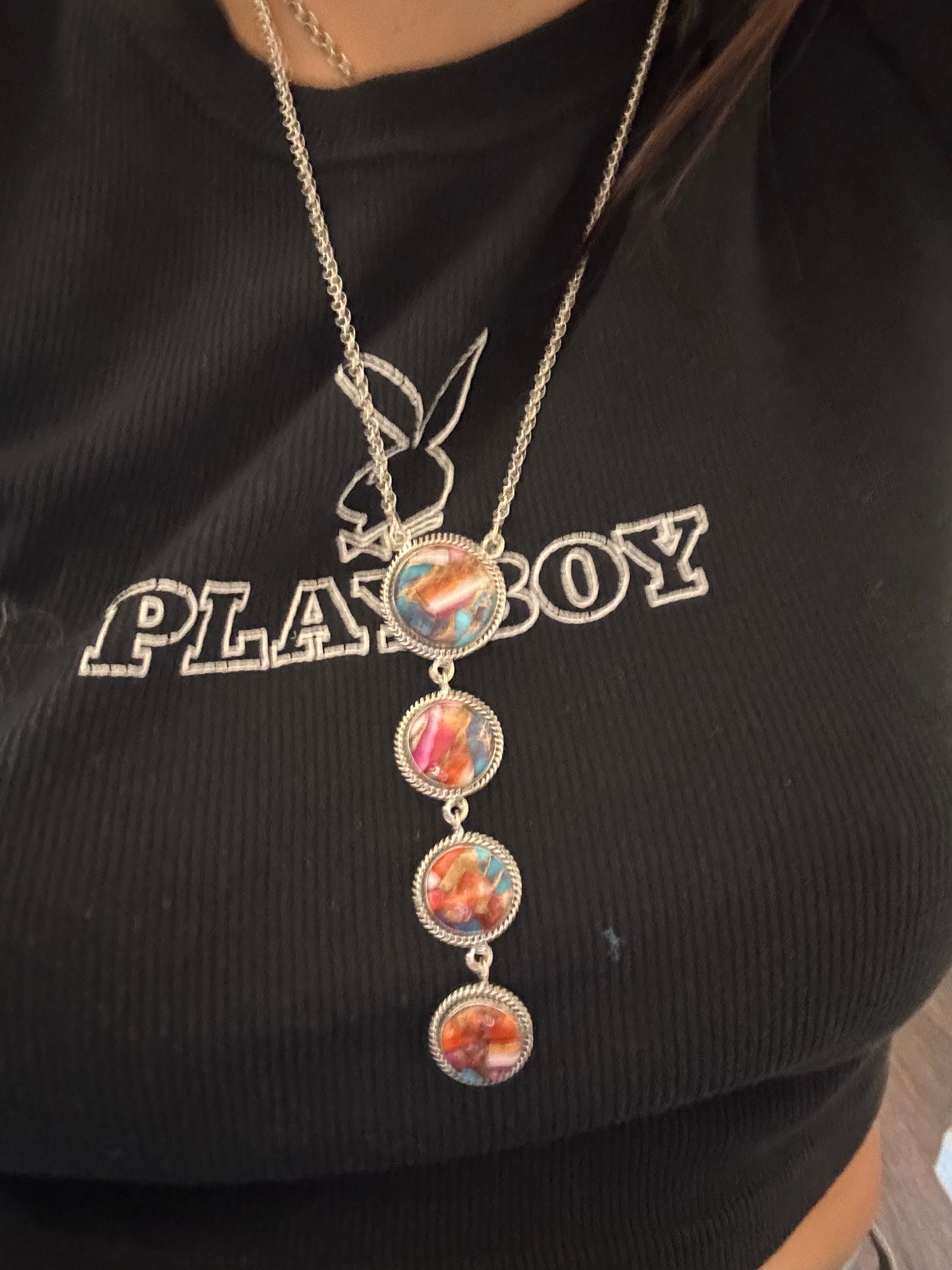 Southwest Made Mohave Turquoise & Sterling Silver Necklace