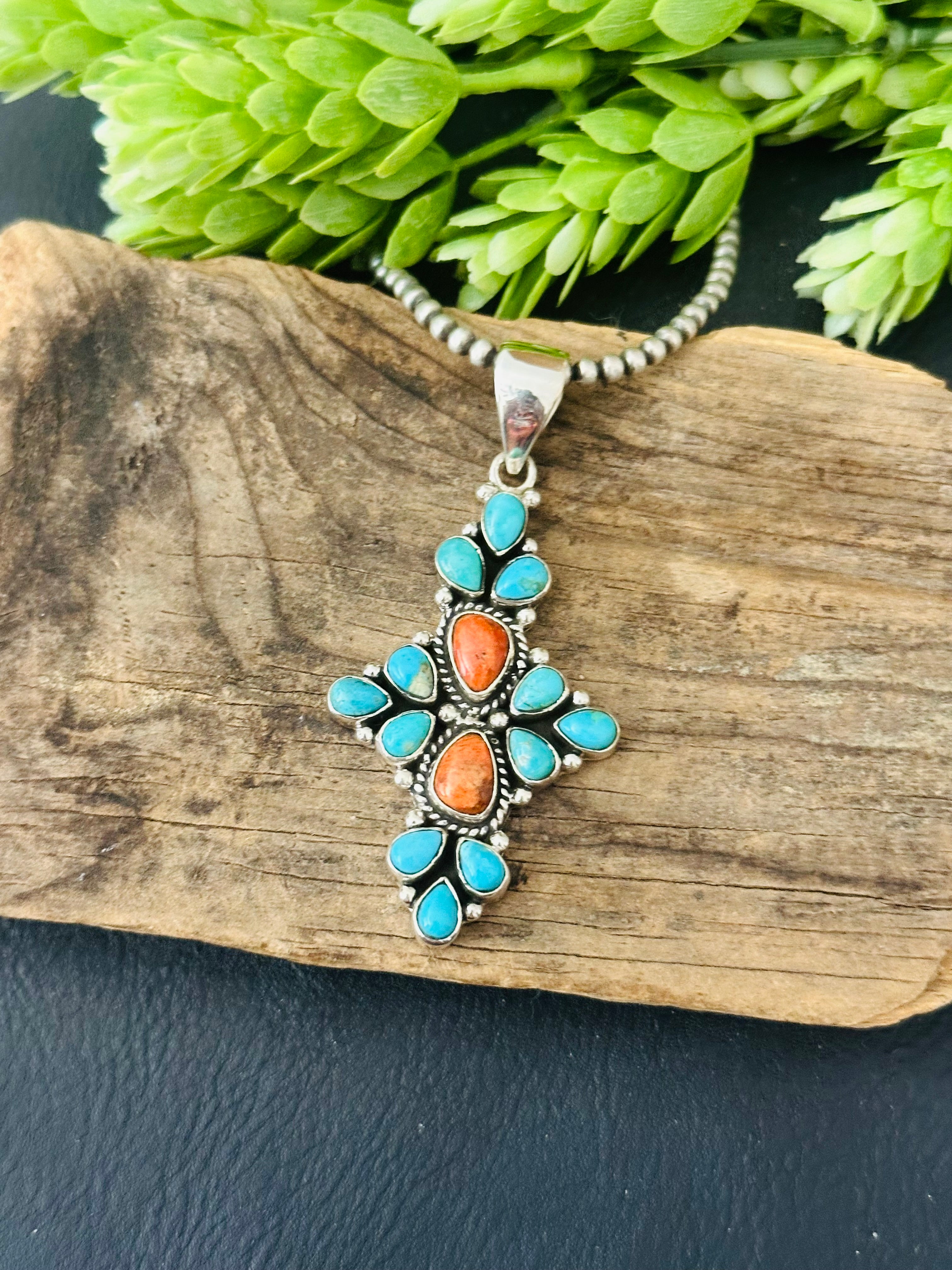 Southwest Handmade Multi Stone & Sterling Silver Cluster Pendant