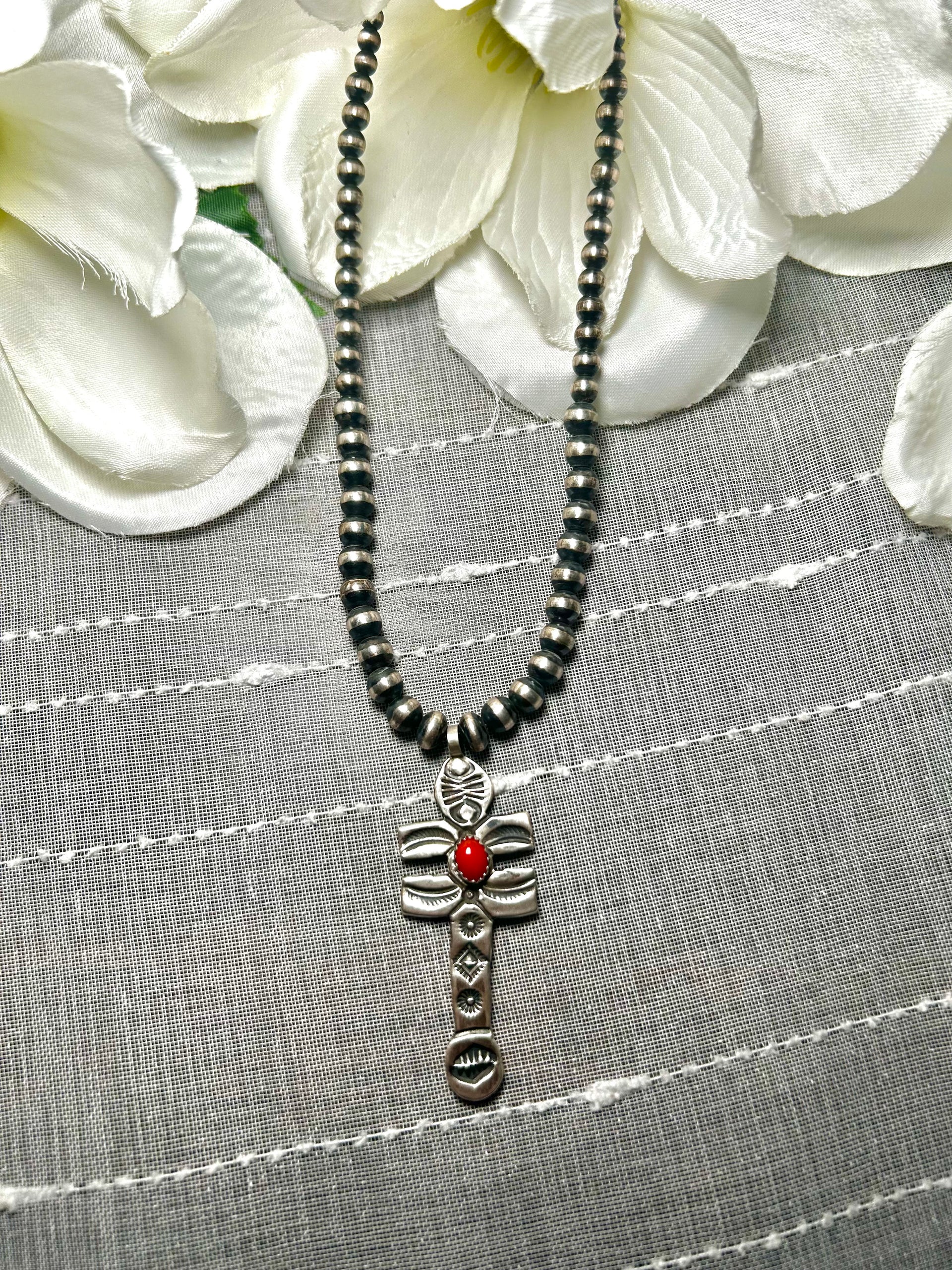 Leroy James Red Coral & Sterling Silver Necklace