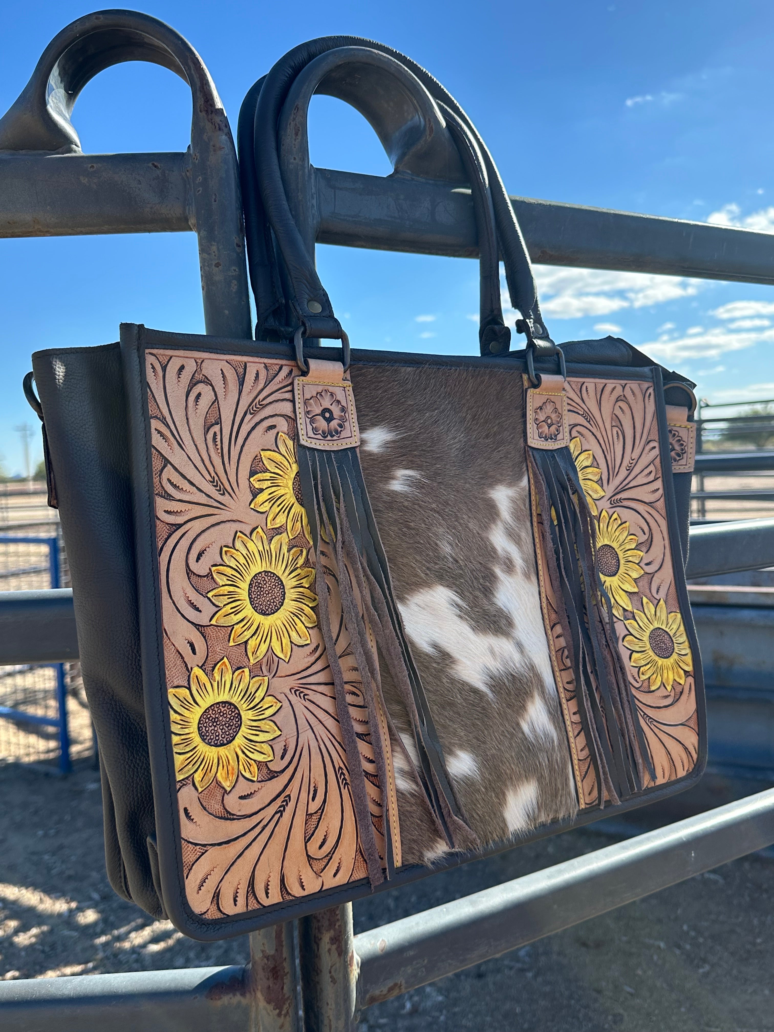 Genuine Tooled Leather & Cowhide Fringe Purse