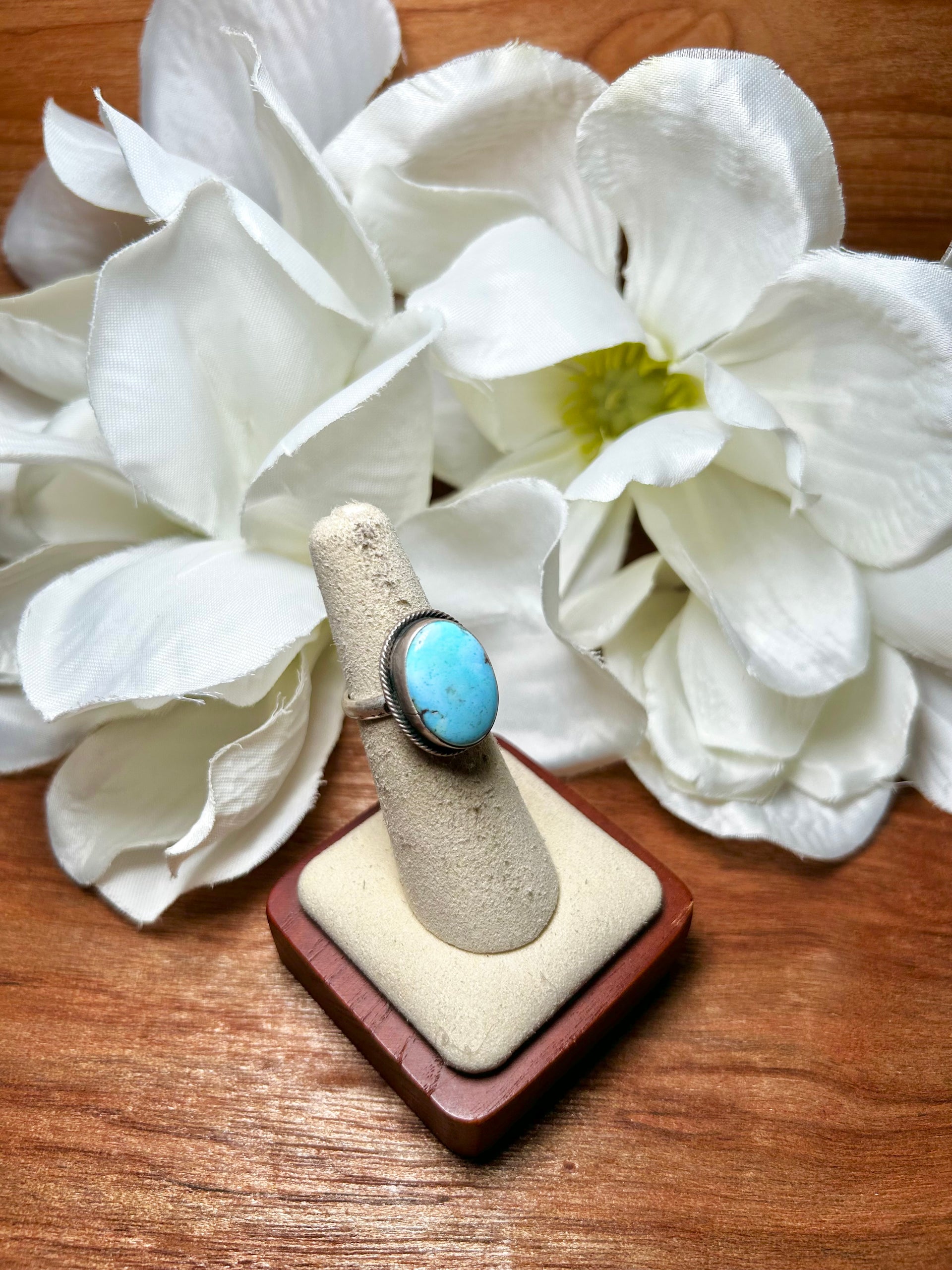 Eli Skeets Golden Hill Turquoise & Sterling Silver Cluster Ring 5.25