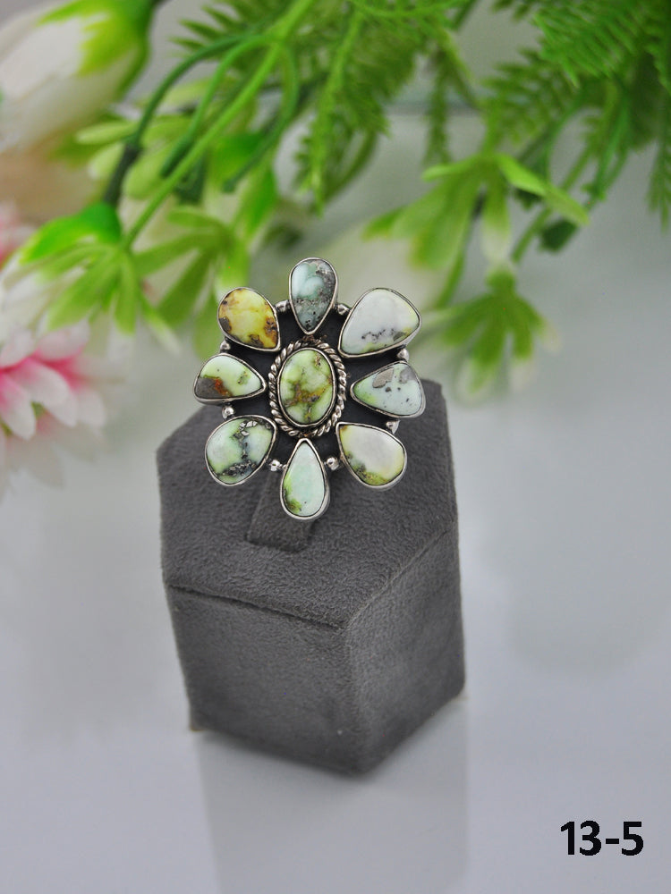 Southwest Made Palomino Variscite  & Sterling Sliver Cluster Adjustable Ring