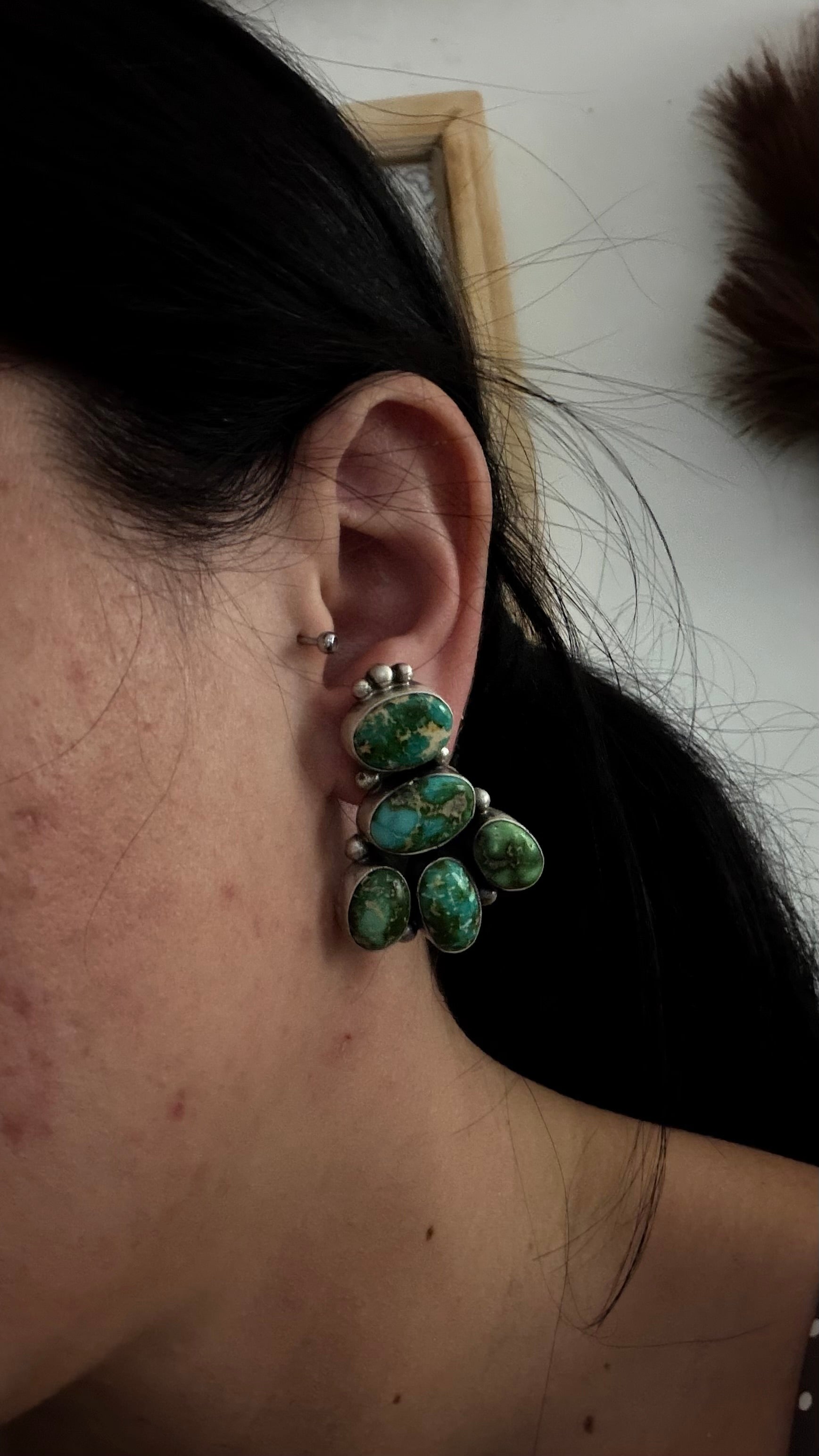 Leticia Largo Sonoran Mountain Turquoise & Sterling Silver Cluster Post Dangle Earrings