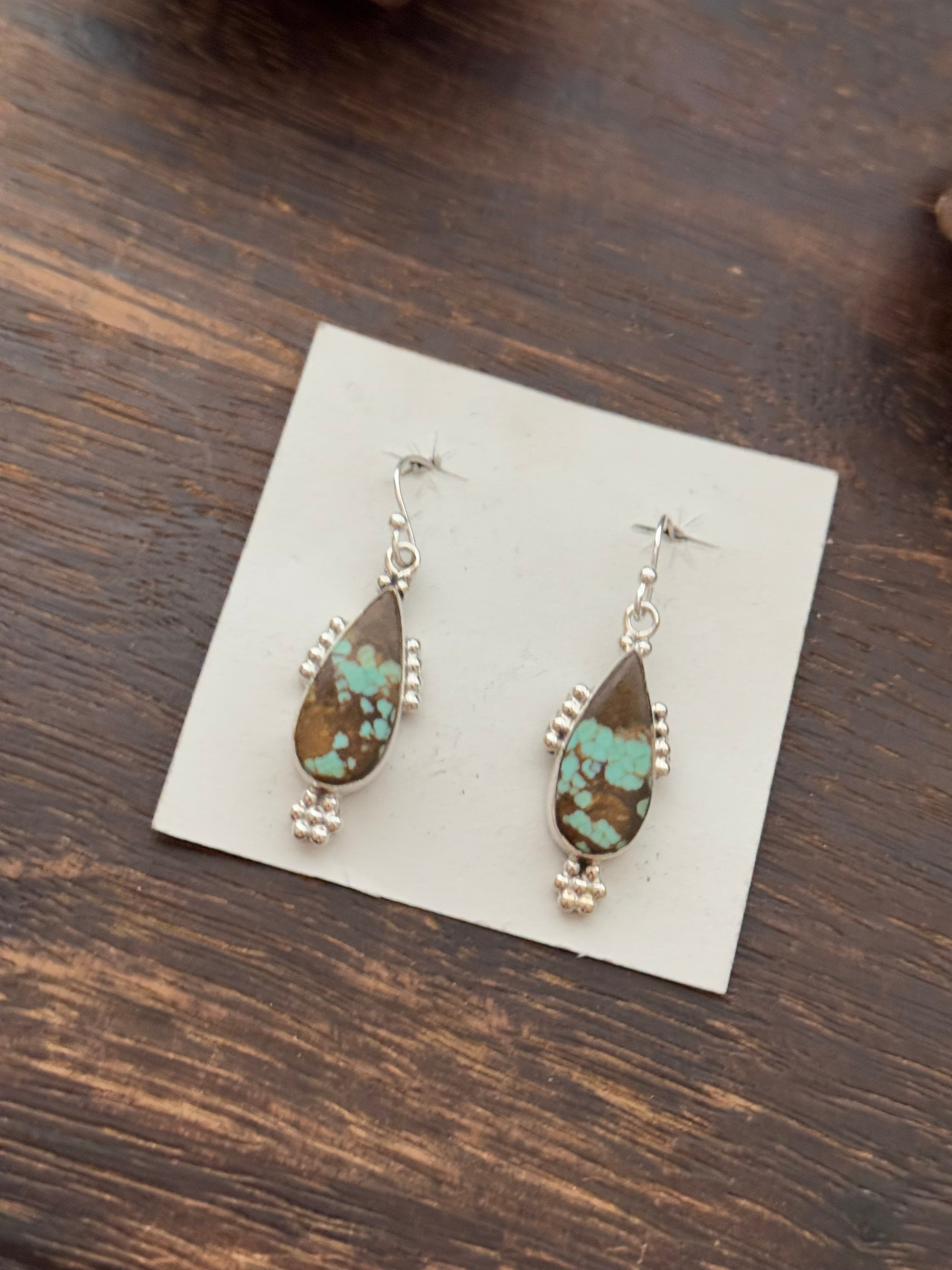 Southwest Handmade #8 Turquoise & Sterling Silver Dangle Earrings