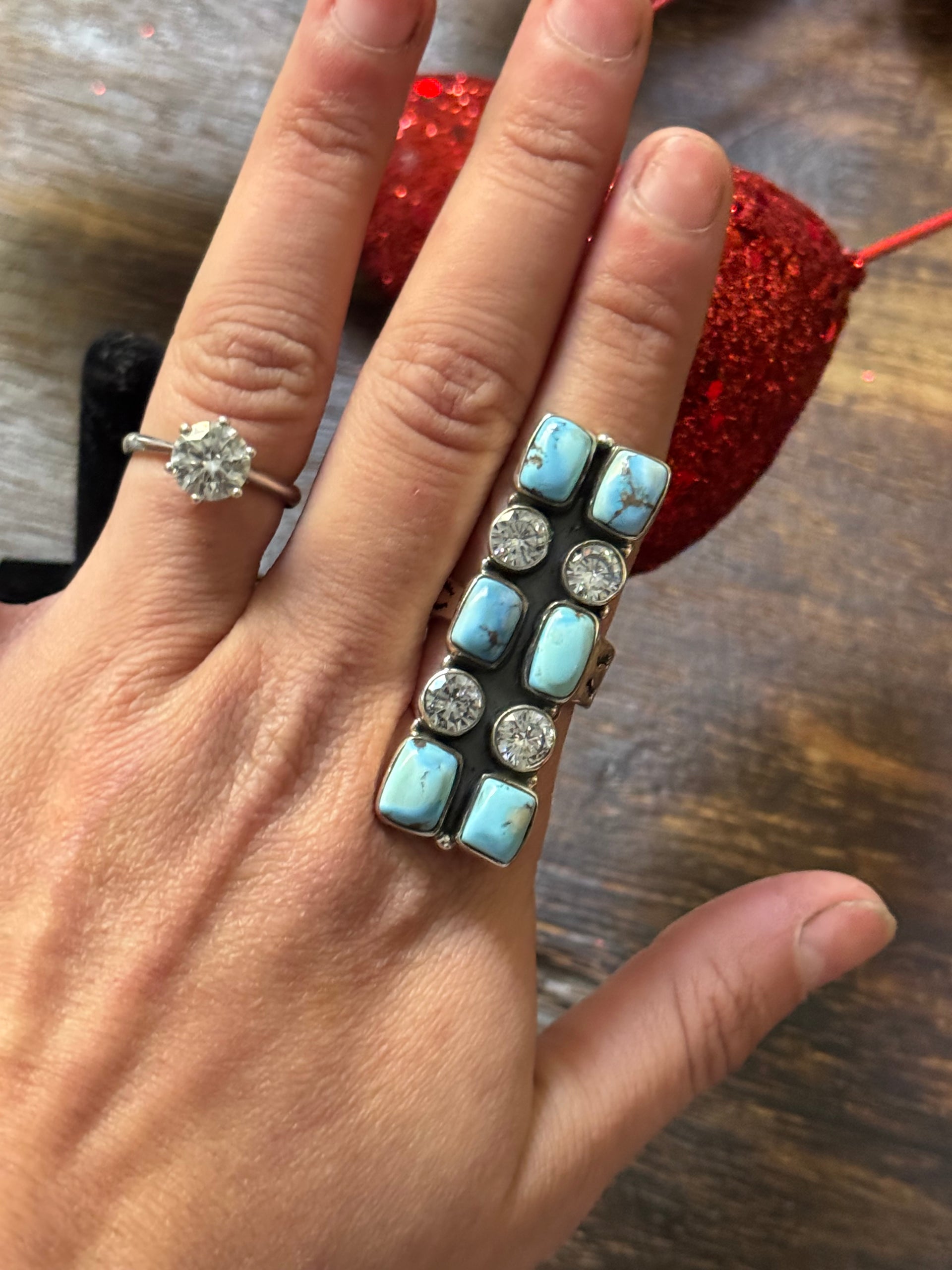 Southwest Handmade Multi Stone & Sterling Silver Adjustable Cluster Ring