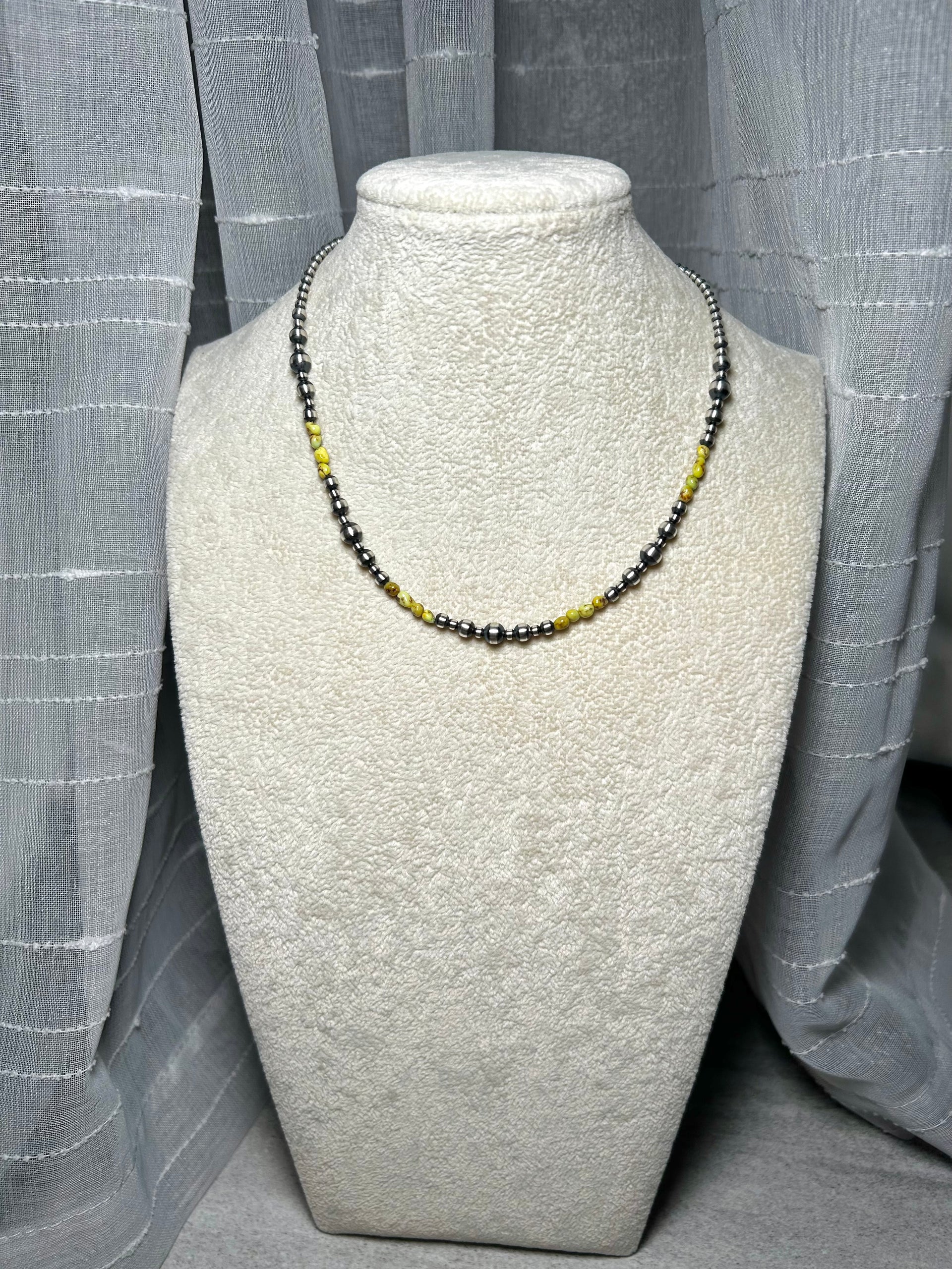 Navajo Strung Palomino Variscite & Sterling Silver Necklace