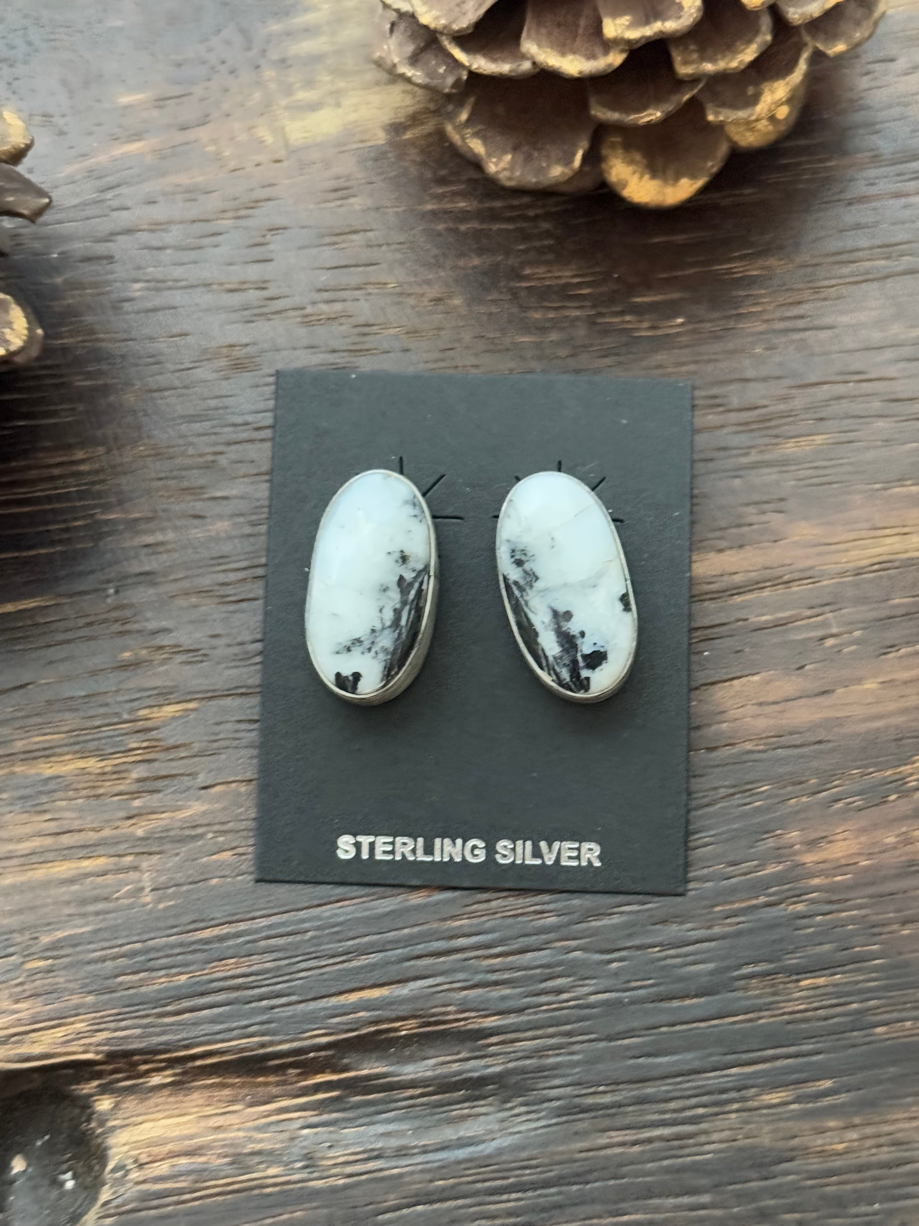 Navajo Made White Buffalo & Sterling Silver Post Earrings