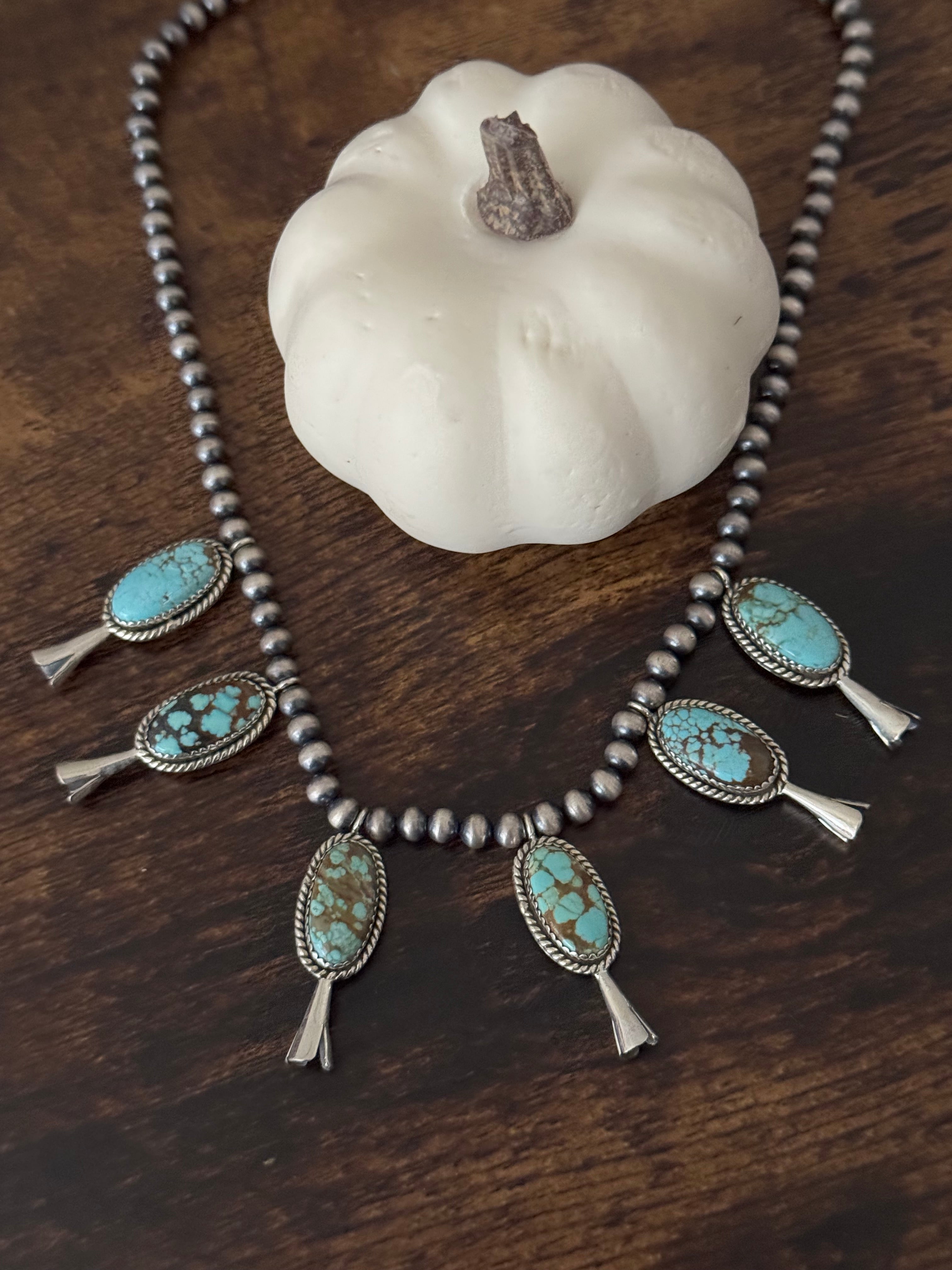 Southwest Handmade #8 Turquoise & Sterling Silver Blossom Necklace