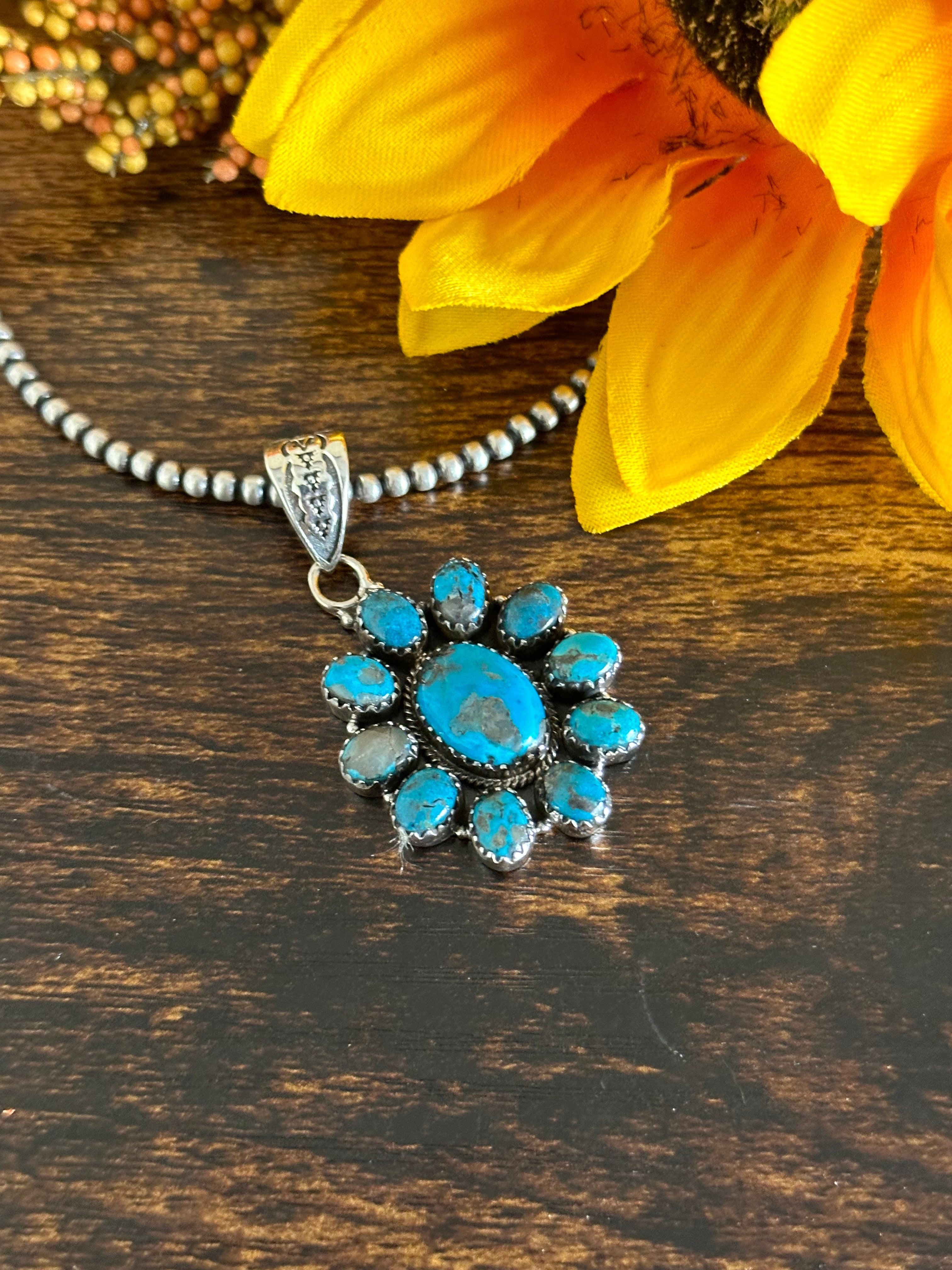 Southwest Handmade Kingman Turquoise & Sterling Silver Pendant