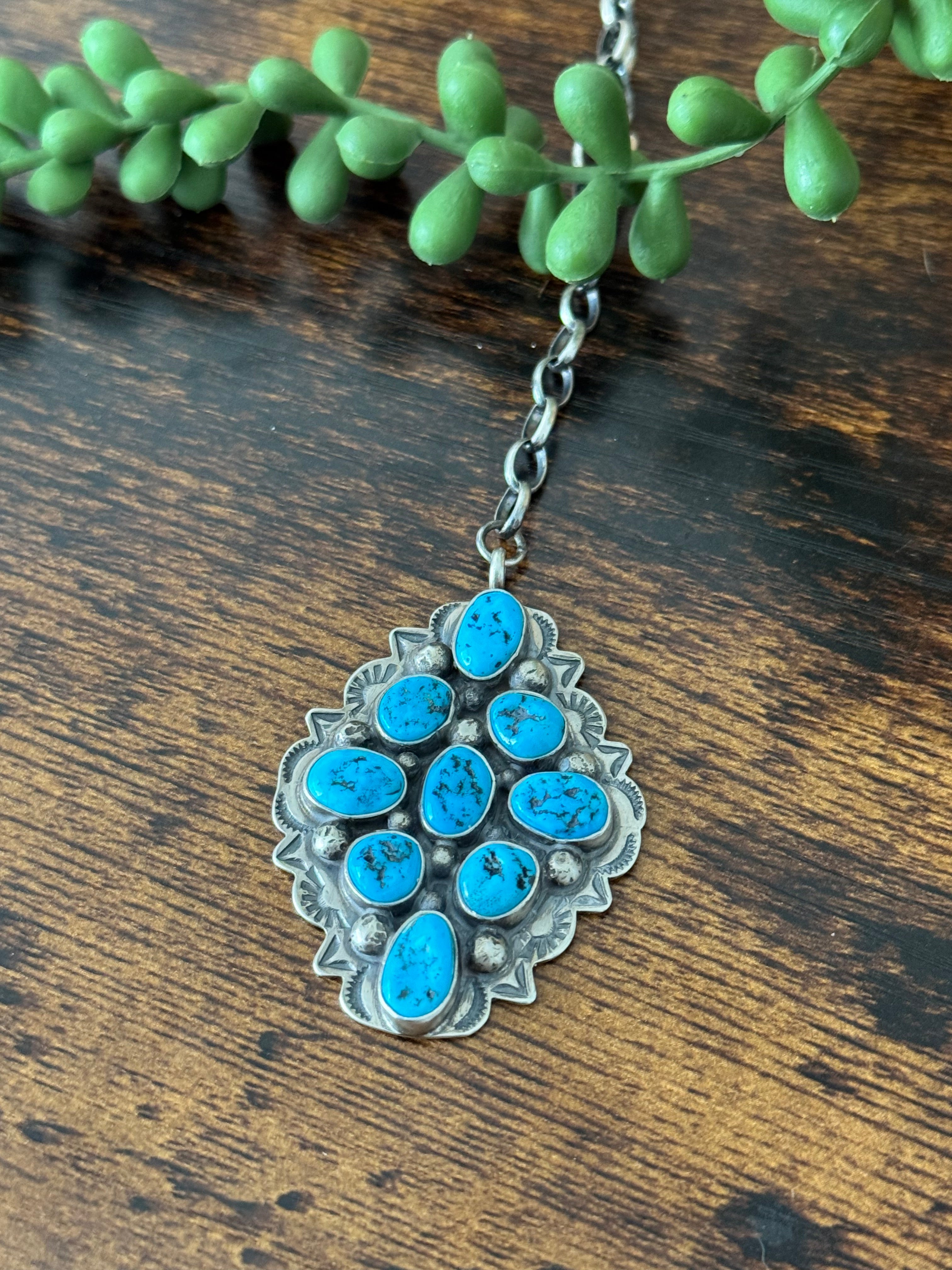 Navajo Made Kingman Turquoise & Sterling Silver Necklace